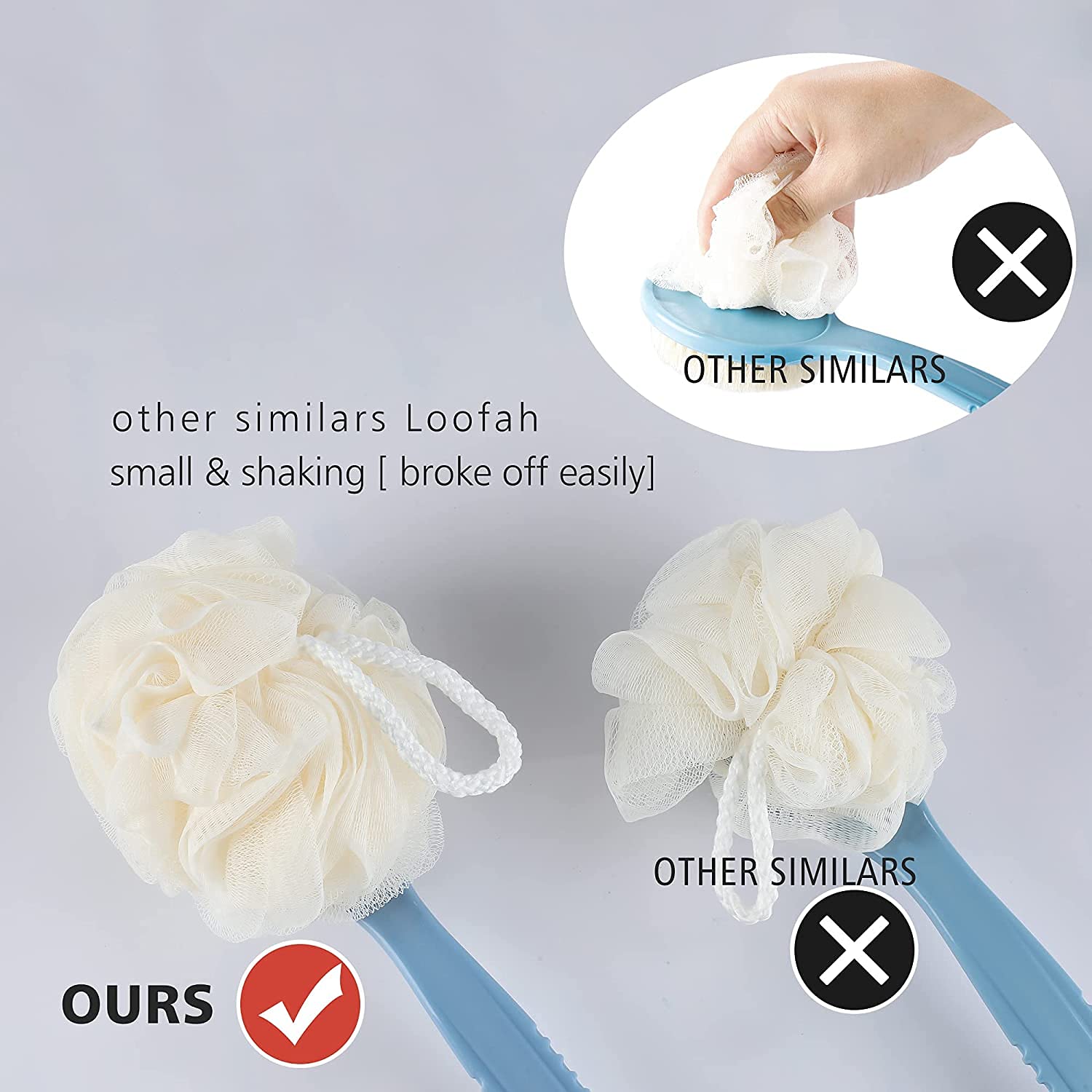 2 in 1 Loofah Body Brush with Long Handle - Exfoliating Back Scrubber & Shower Brush for Deep Cleansing and Skin Massage | Perfect for Bath, Spa, and Daily Skincare Routine