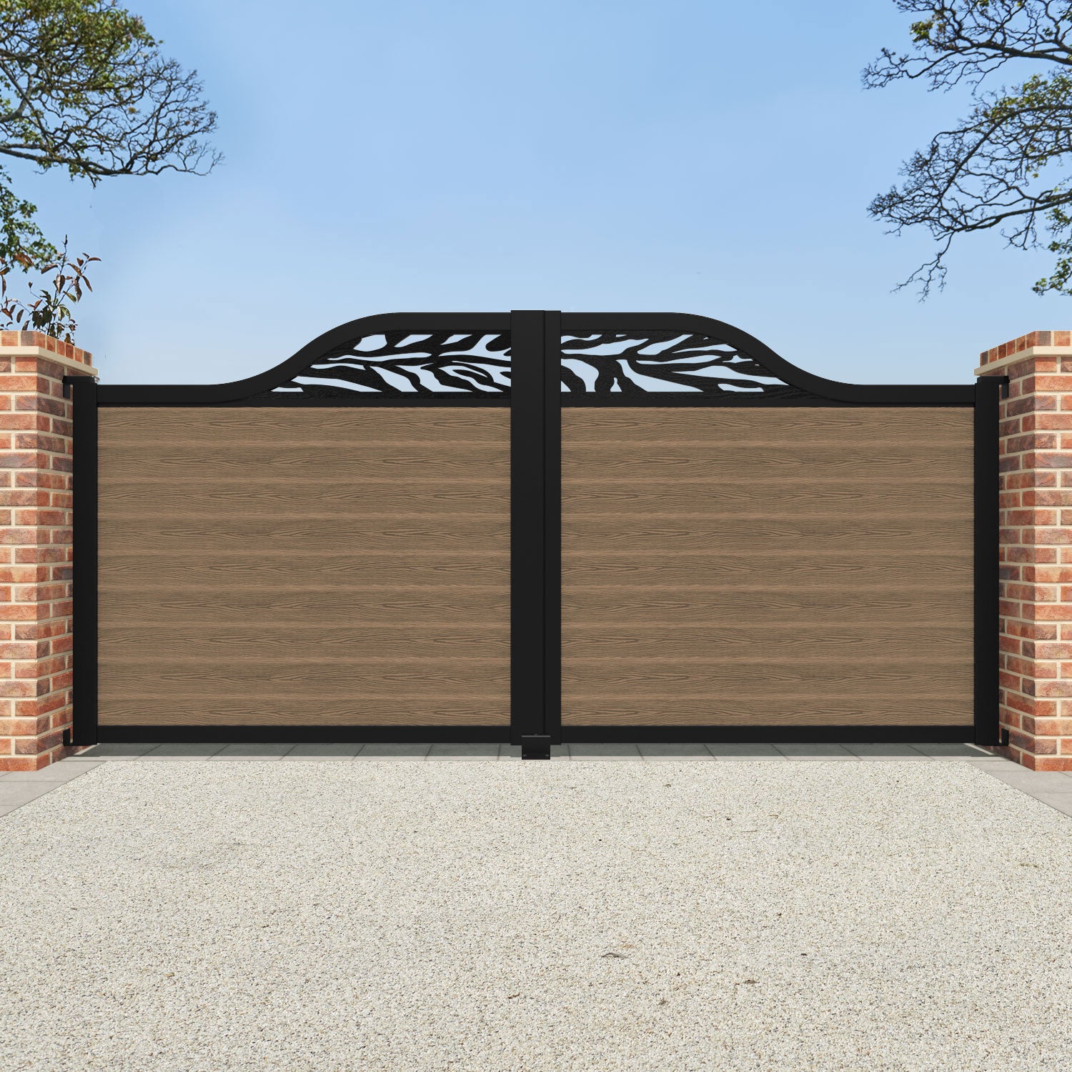 Premium Teak Classic Malawi Curved Top Driveway Gate with Screen - Elegant & Durable for Home Entryway, Garden, and Estate Security