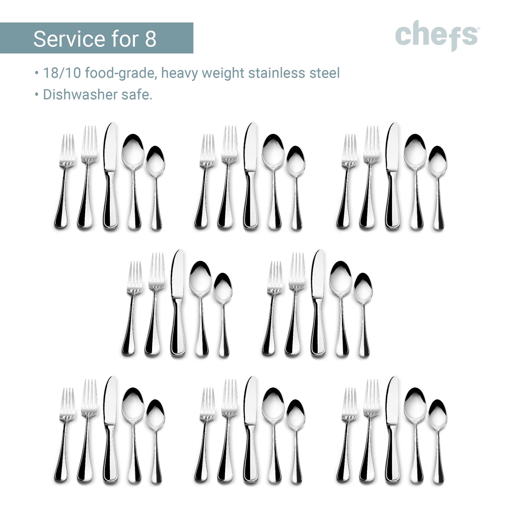 Premium CHEFS Flatware Set - 44-Piece Stainless Steel Cutlery for 8 People, Elegant Calais Design - Perfect for Dinner Parties, Weddings & Upscale Dining