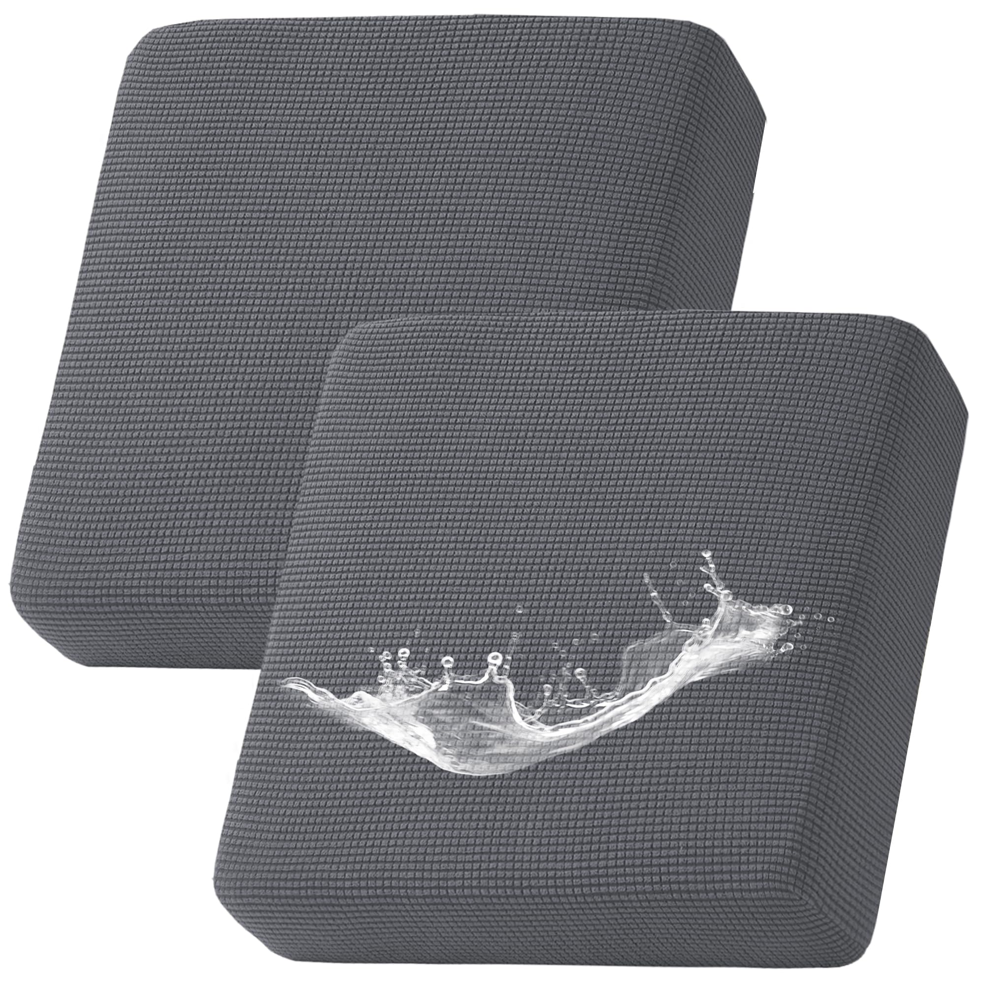 Waterproof Stretch Sofa Cushion Covers - 2 Pack Grey Slipcovers for Furniture Protection | Fits RV Camper Dinette, Living Room Couches & Sectionals | Machine Washable Fabric Protector for Pets & Kids
