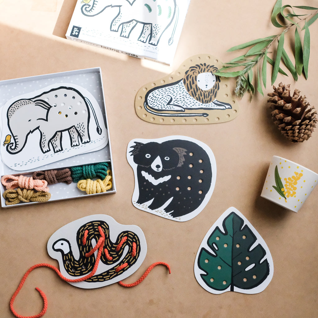 Wee Gallery Jungle Animals Lacing Cards for Kids - Fine Motor Skills Activity & Early Learning Toy for Toddlers | Perfect for Preschool, Montessori, and Travel Play