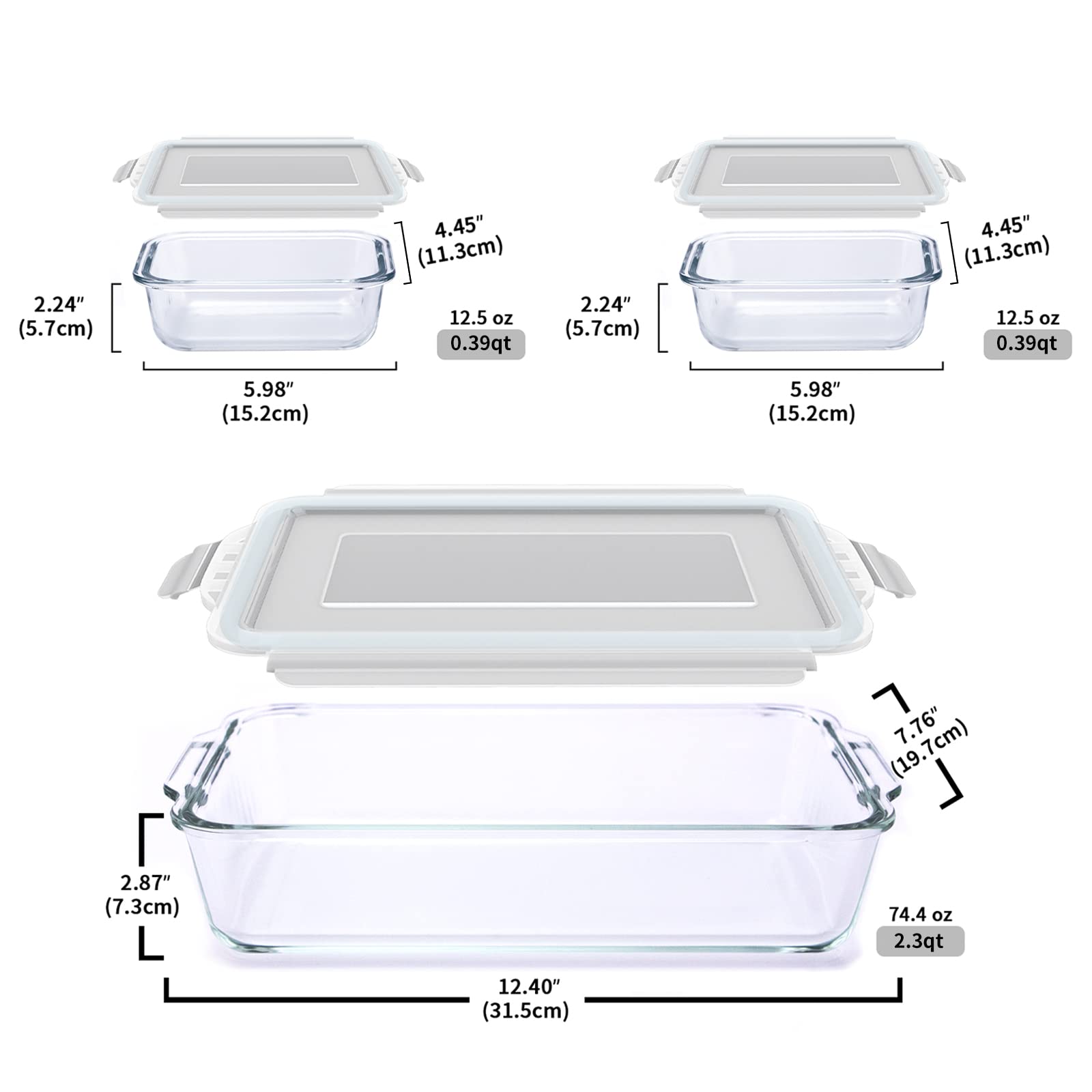 Luvan 2.3 qt Glass Baking Dish Set - Rectangular Oven Safe Bakeware with 2 Airtight Food Storage Containers | Freezer & Microwave Safe | Perfect for Meal Prep, Casseroles & Leftovers Storage