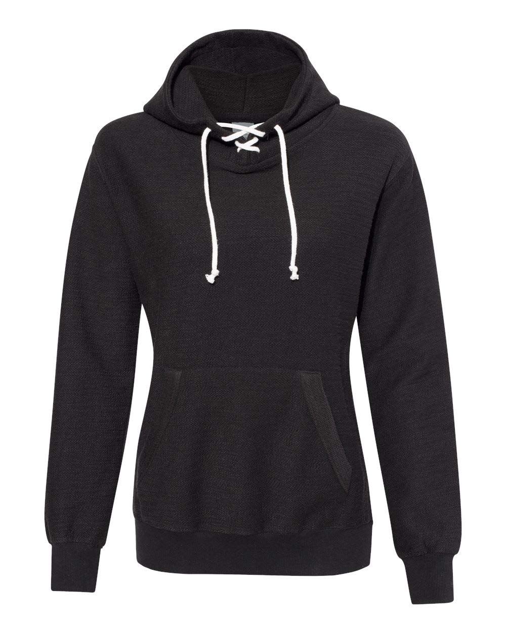 J America Women's Sport Lace Scuba Hooded Sweatshirt - XL Black | Athletic Pullover for Yoga, Running & Casual Wear