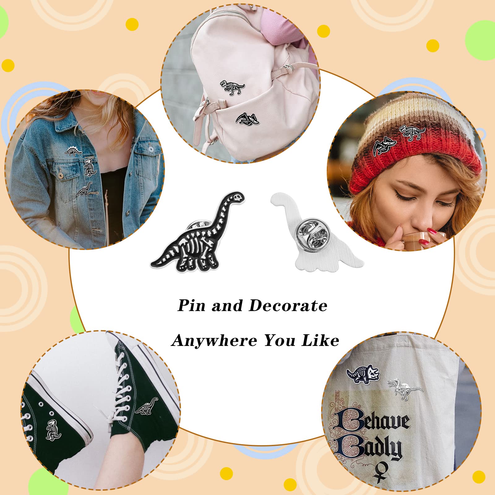 Ornaland 5Pcs/7Pcs Dinosaur Brooch Pins - Enamel Skeleton Dinosaur Lapel Pins Set for Backpacks, Hats, Bags & Jackets - Cute Animal Accessories for Kids, Gifts & Collectors (Perfect for School, Parties & Fashion Outfits)