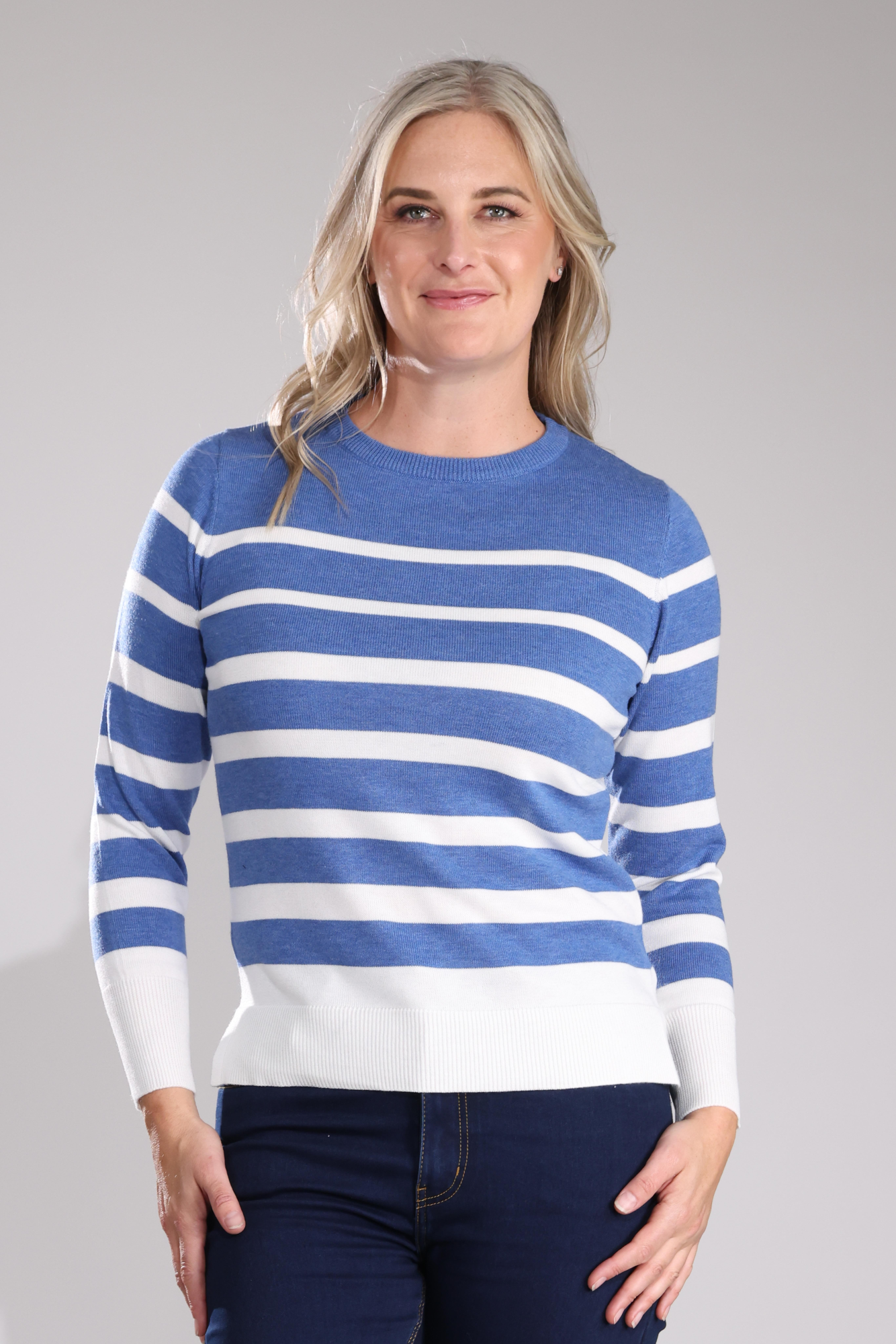 Blue Marle & Ivory Knit Jumper Sweater | Soft & Stylish Women's Pullover | Perfect for Casual Wear, Office Outfits & Fall Layering