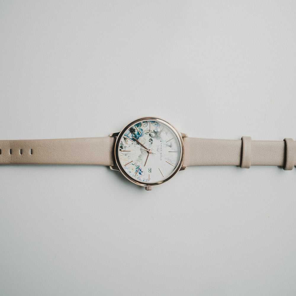 ARIES GOLD ENCHANT FLEUR Rose Gold Stainless Steel Women's Watch with Leather Strap - Model L 5035 RG GYFL - Perfect for Formal Events, Office Wear & Gift Giving