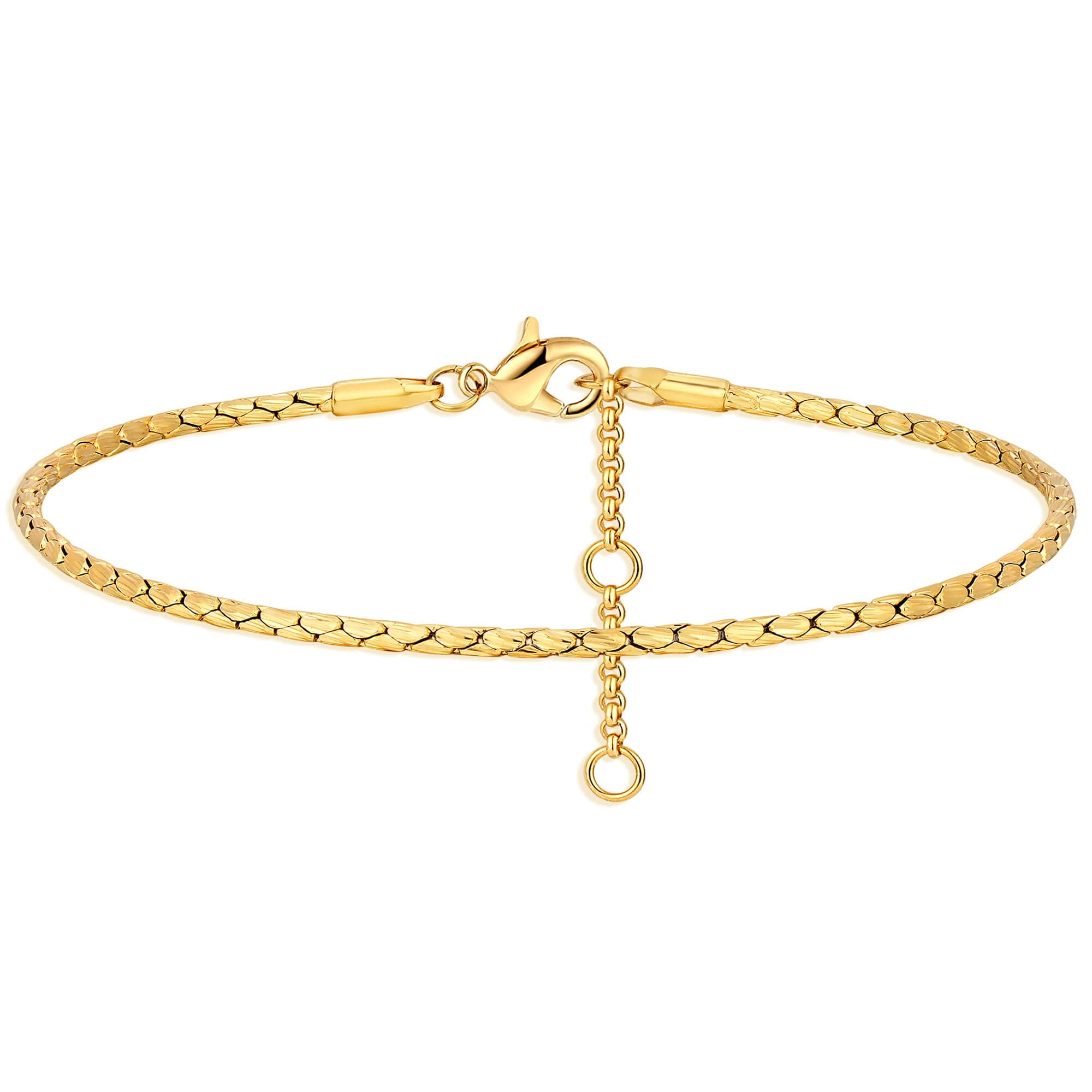 14K Gold Plated Women's Bracelet - Snake Herringbone Figaro Cuban Bead Paperclip Cable Box Chain Jewelry for Everyday Wear, Gift Giving & Special Occasions