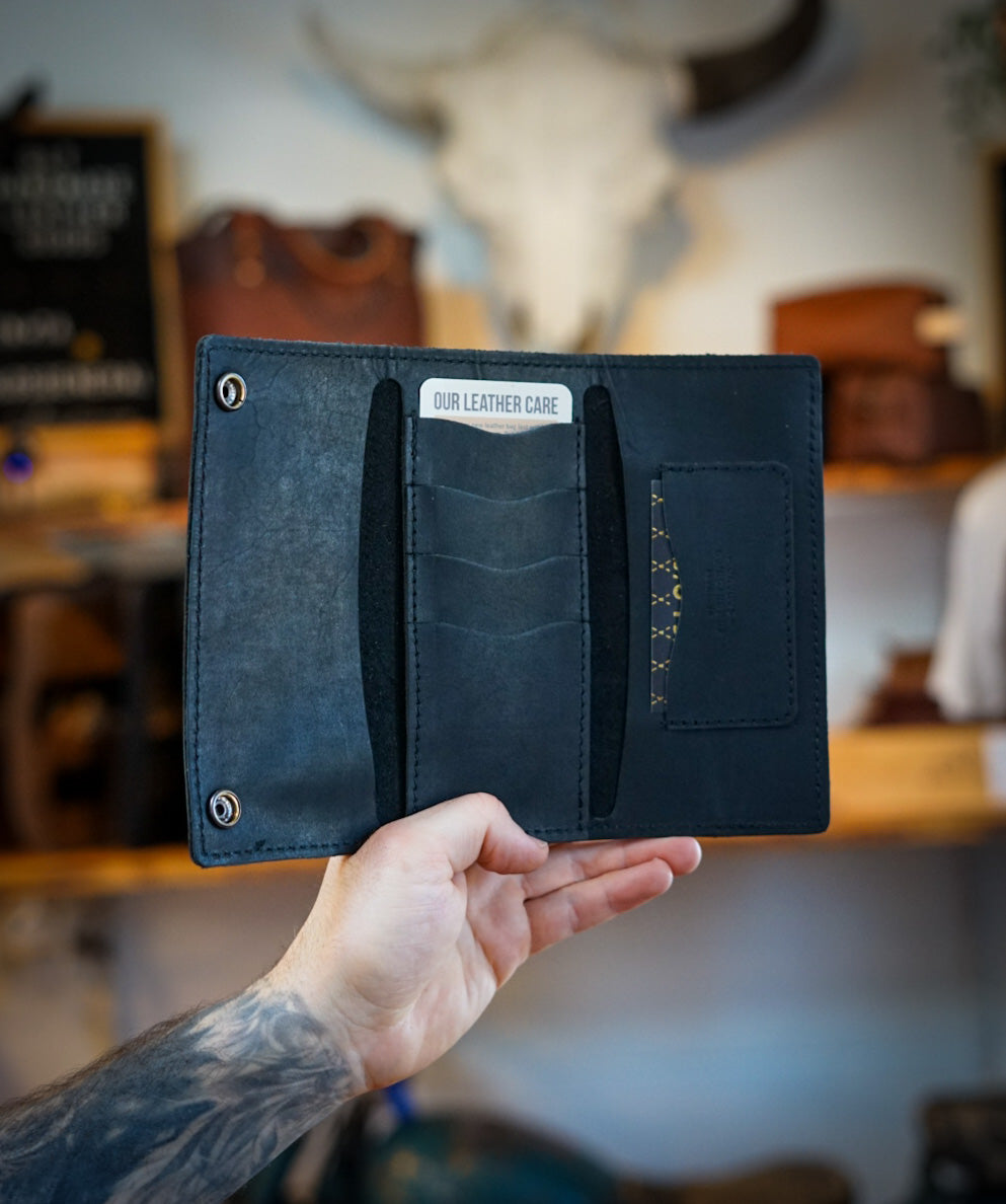 Premium Trifold Long Wallet for Men - Slim RFID Blocking Leather Wallet with Multiple Card Slots (Flat Black) - Ideal for Travel, Business & Everyday Use