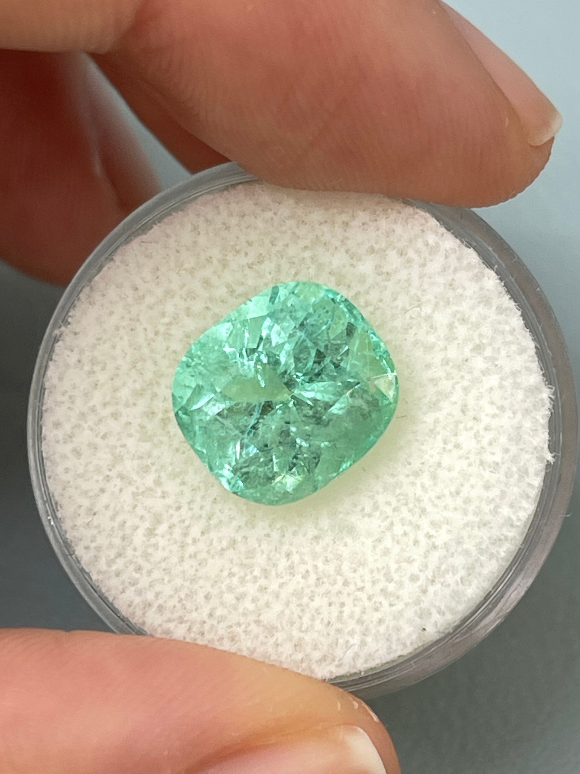 5.38 Carat 11.5x10mm Seafoam Green Natural Loose Colombian Emerald Cushion Cut Gemstone for Jewelry Making, Engagement Rings & Collector's Items