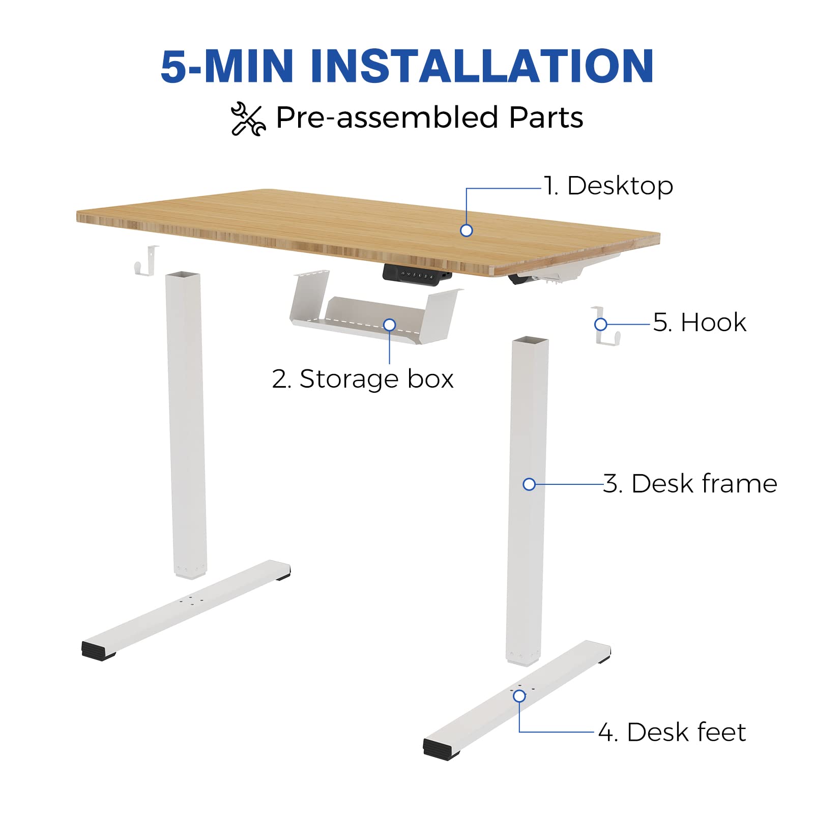 FLEXISPOT Electric Standing Desk 48 x 24 Inches - Adjustable Height Sit Stand Desk with Ergonomic Memory Controller & USB Charging Ports (White Frame & Honey Wheat Desktop) - Perfect for Home Office, Gaming & Workspace Setup