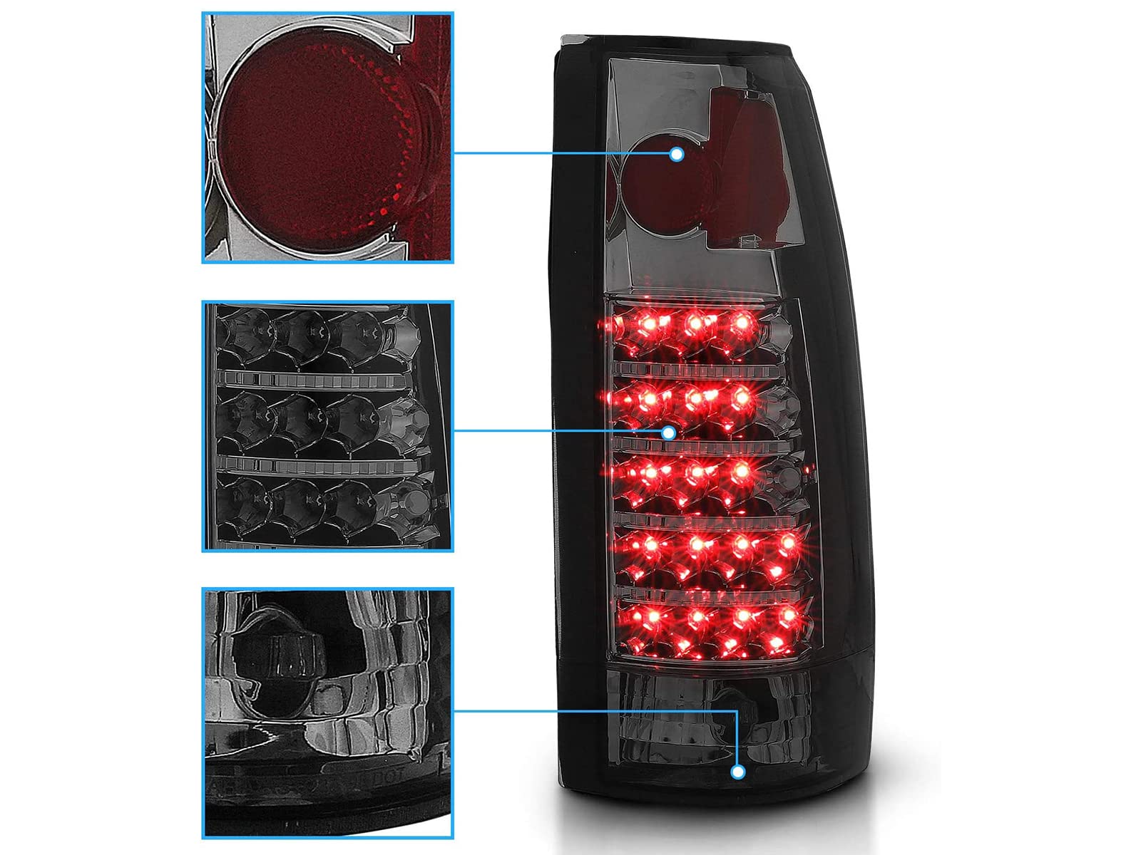 1988-1999 Chevy GMC C/K Pickup Truck Tahoe Suburban LED Tail Lights Pair - Smoke Lens Replacement for Driver & Passenger Side | Durable Waterproof Design for Night Driving & Off-Road Adventures