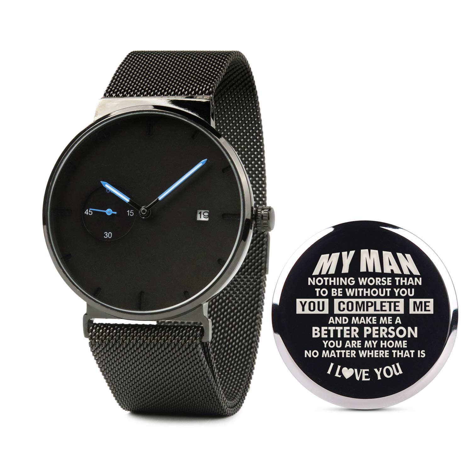 Personalized Engraved Stainless Steel Black Magnetic Strap Watch for Men - Custom Gift for Husband, Boyfriend, Son | Perfect for Weddings, Anniversaries & Special Occasions