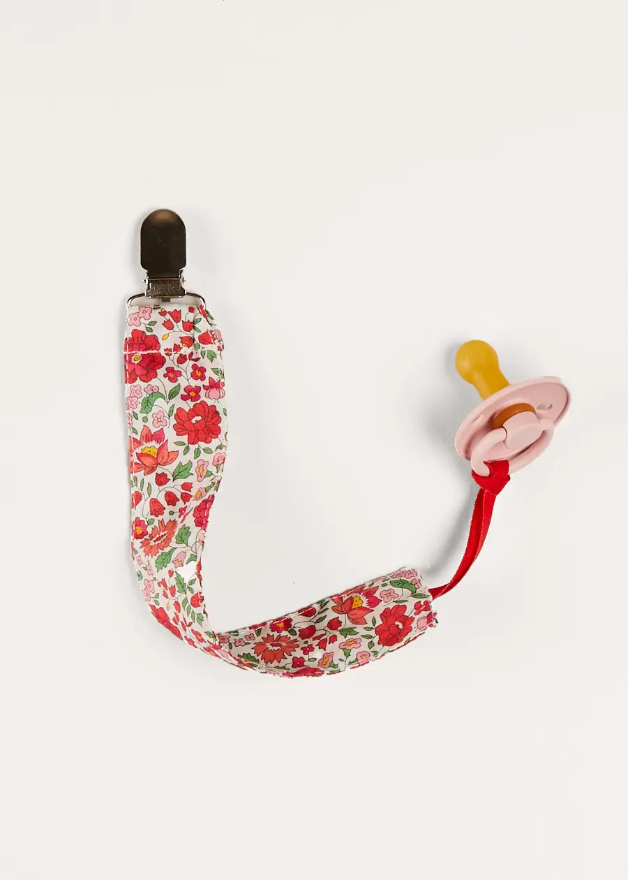 Margot Dummy Clip in Red - Premium Liberty Fabric Baby Pacifier Holder - Perfect for Newborns, Infants & Toddlers - Ideal for Daycare, Travel & Everyday Use