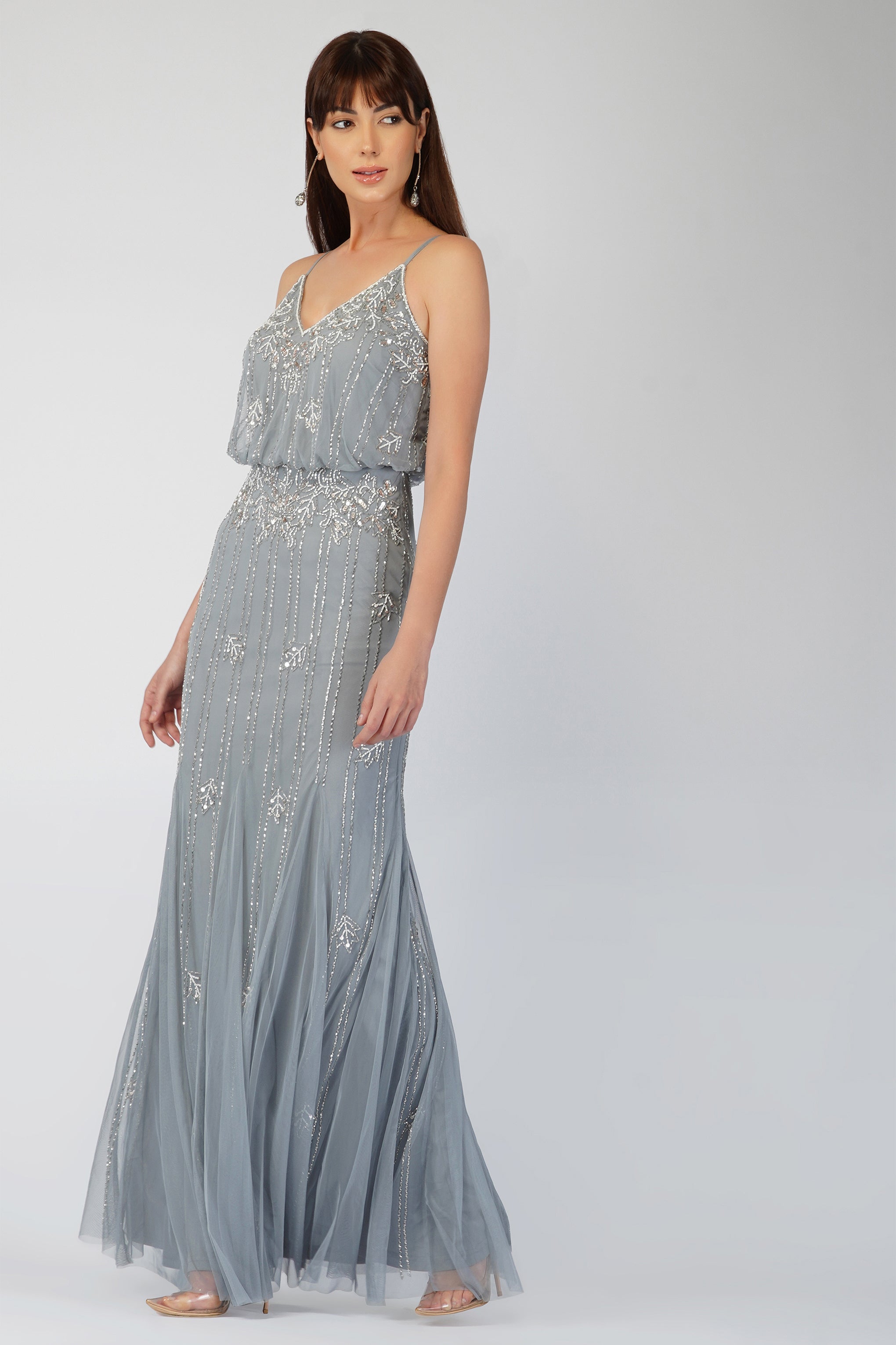 Elegant Blue Grey Bridesmaid Dress for Weddings - Keeva Formal Gown for Bridal Party, Prom & Special Occasions