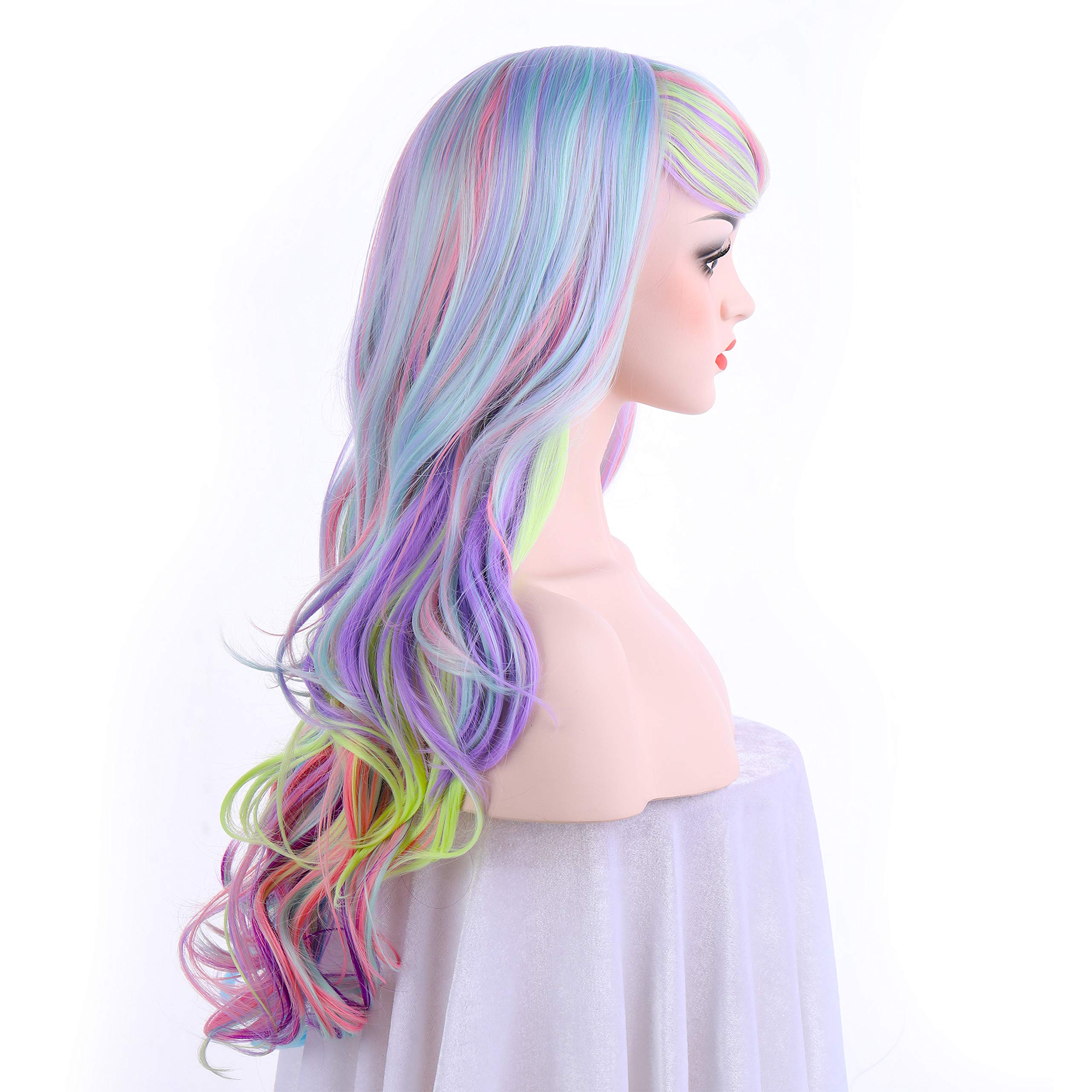 Onedor Long Curly Pastel Rainbow Hair Wig - Multi-Color Synthetic Full Wig for Cosplay, Halloween & Costume Parties | Perfect for Themed Events & Fashion Styling