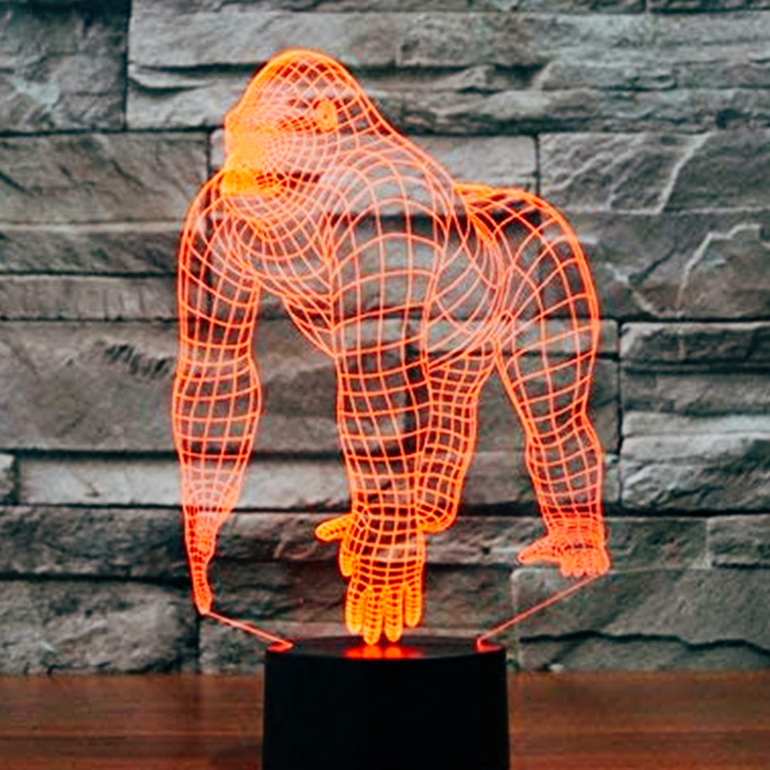 3D Monkey Gorilla Night Light Lamp - 7 Color Changing LED Illusion Animal Lamp with Touch Switch, USB Powered Desk Decor for Kids Room, Birthday Gift (Acrylic Flat ABS Base) - Perfect for Nursery, Bedroom, and Party Decorations
