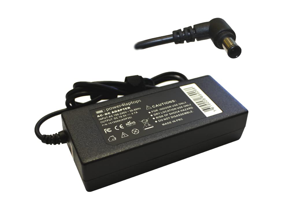 Power4Laptops 90W AC Adapter Charger for Sony Vaio VGN-CR41ZR/R Laptop - Replacement Power Supply Cord with Fast Charging - Perfect for Home, Office & Travel Use