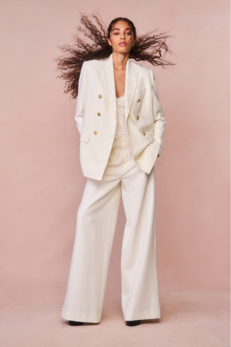 Samuela Wide Leg Pants for Women - High Waist Flowy Trousers in Cream | Comfortable Office Wear & Casual Outfits