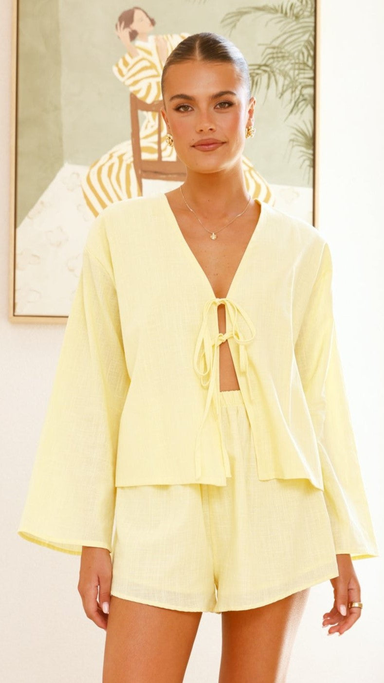 Iveena Women's Summer Yellow Top and Shorts Set - Casual Outfit for Beach, Vacation & Daily Wear