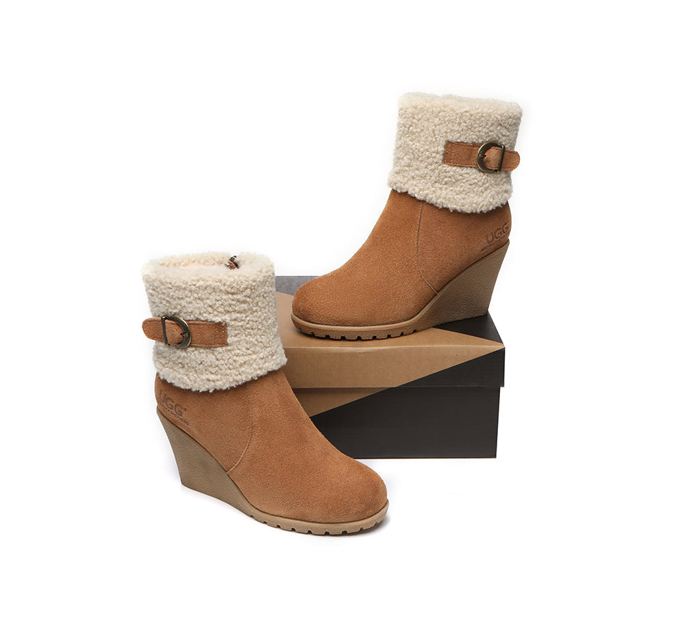 Australian Shepherd® Women's UGG Boots with Sheepskin Shearling & Side Zipper - Comfortable Wedge Heel for Winter, Casual Wear & Outdoor Activities