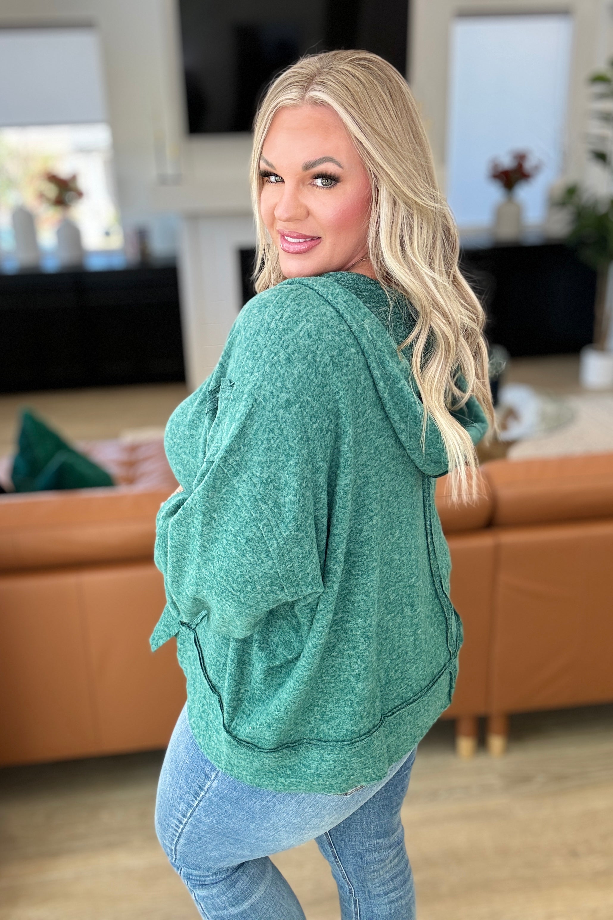 Dark Green Hooded Scoop Neck Pullover Sweatshirt for Women | Casual Comfort Wear for Fall & Winter | Perfect for Lounging, Running Errands & Travel