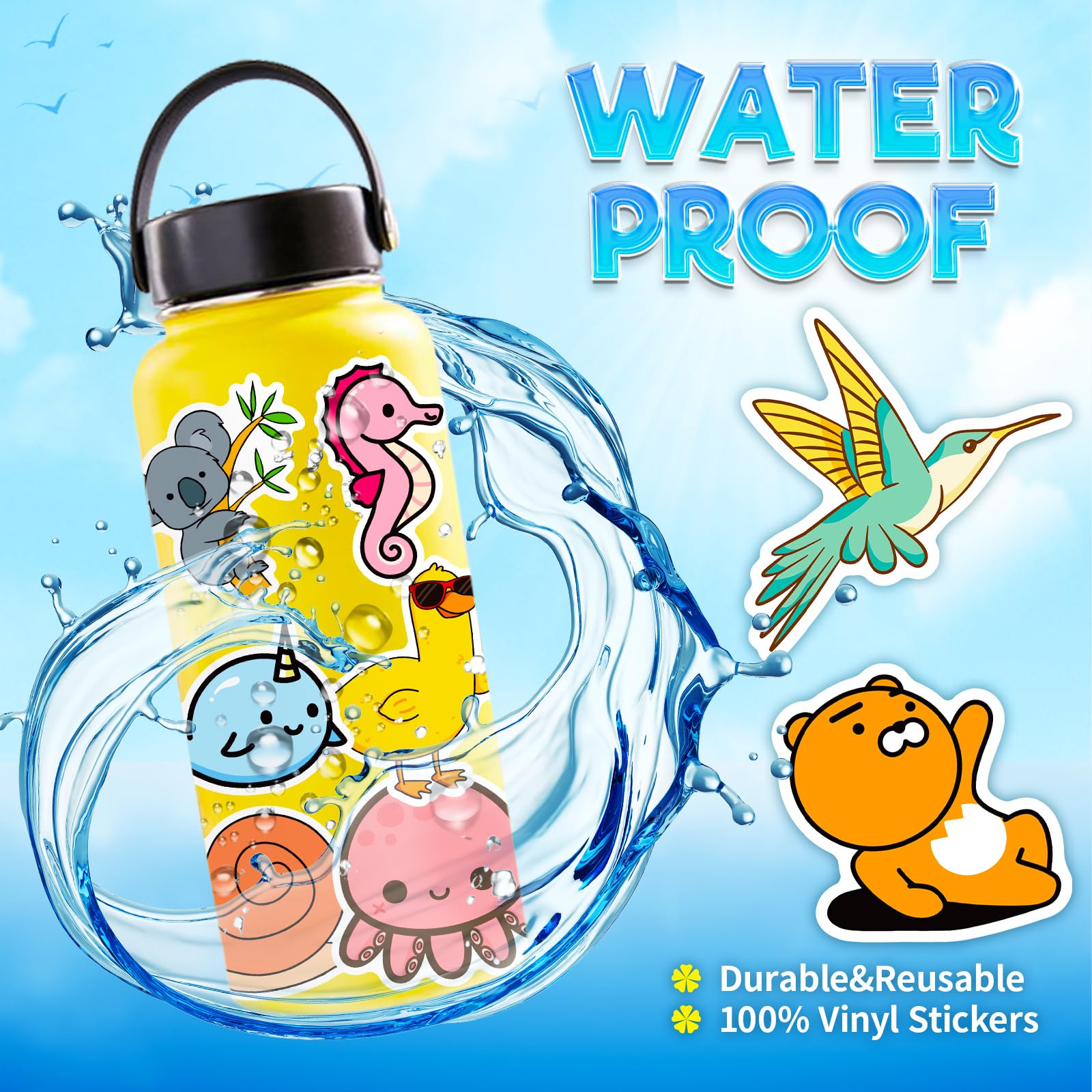 200PCS Waterproof Vinyl Stickers for Kids & Adults - Cute Laptop, Water Bottle & Skateboard Decals - Durable Sticker Pack for School, Office & DIY Crafts
