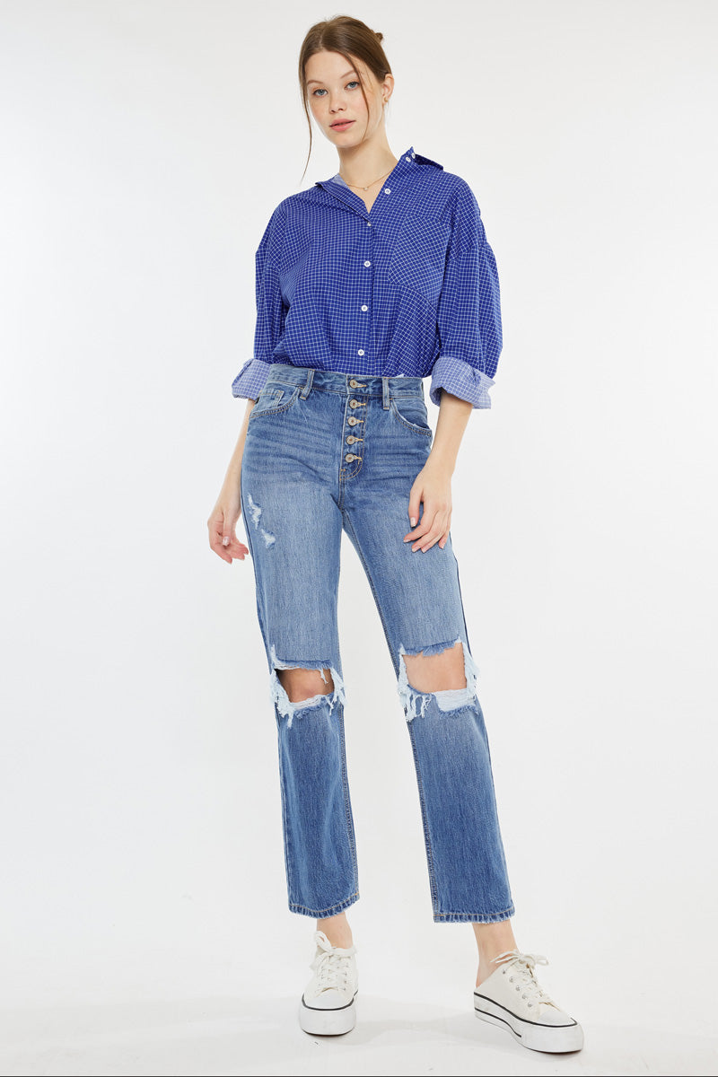 Keke High Rise Straight Leg Jeans for Women - Stretchy Denim Pants, Comfortable & Flattering Fit - Perfect for Casual Wear, Office, and Date Nights