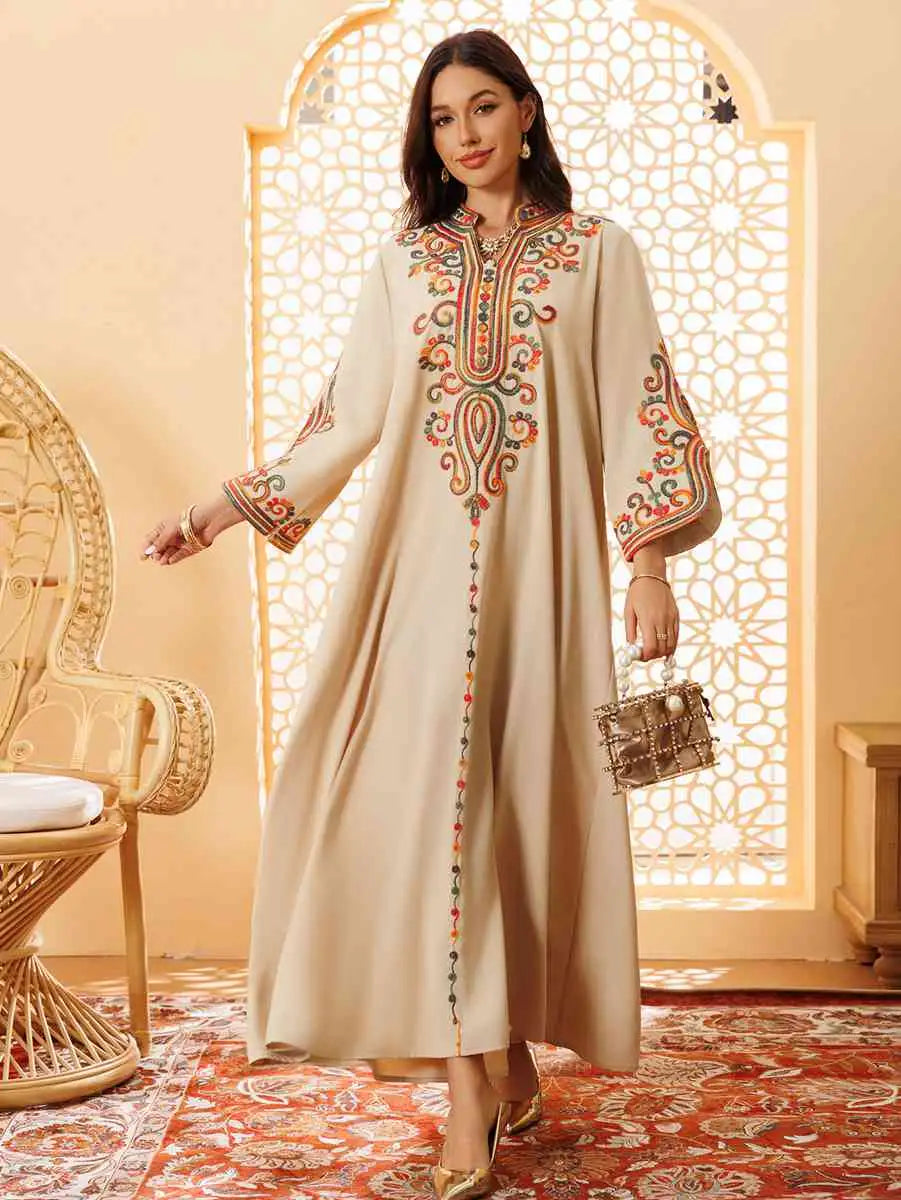 Elegant Arab Rope Embroidery Eid Caftan Kaftan Dress for Women - Perfect for Eid Celebrations, Weddings & Special Occasions