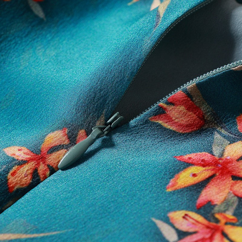 Blue Floral Printed Qipao Cheongsam Top Blouse - Vintage Chinese Style Women's Blouse - Perfect for Parties, Weddings & Special Occasions