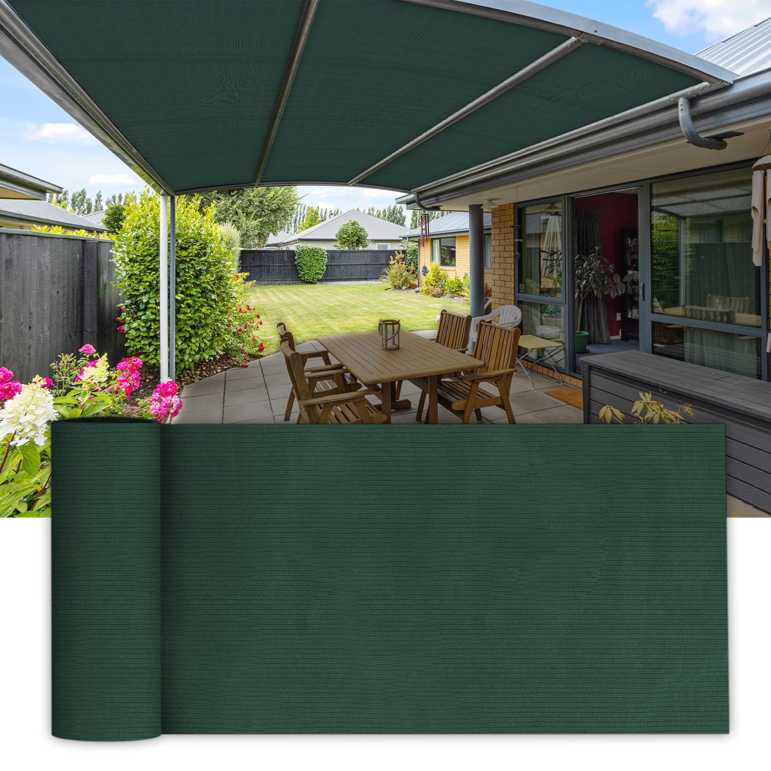 COARBOR 6Ft x 171Ft UV Resistant Outdoor Shade Cloth - Sun Shade Fabric Roll for Pergola, Carport, Patio, Deck, Backyard, Garden & Greenhouse - Durable Cover for Yard & Balcony (Green) - Perfect for Sun Protection, Privacy Screens & Plant Shading