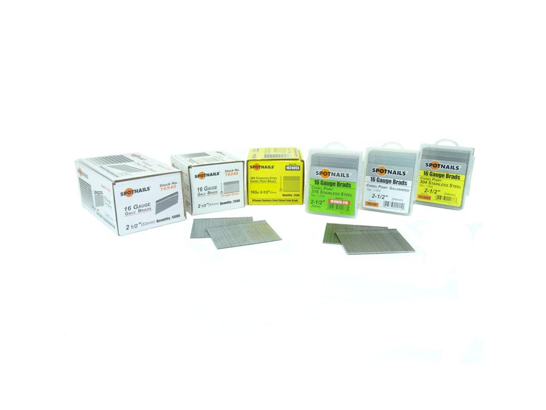 SpotNails 16236 2-1/4 Inch Galvanized 16 Gauge Brad Nails - 10 Boxes (2.5M per Box) 25M Total - Perfect for Woodworking, Carpentry, and DIY Home Projects