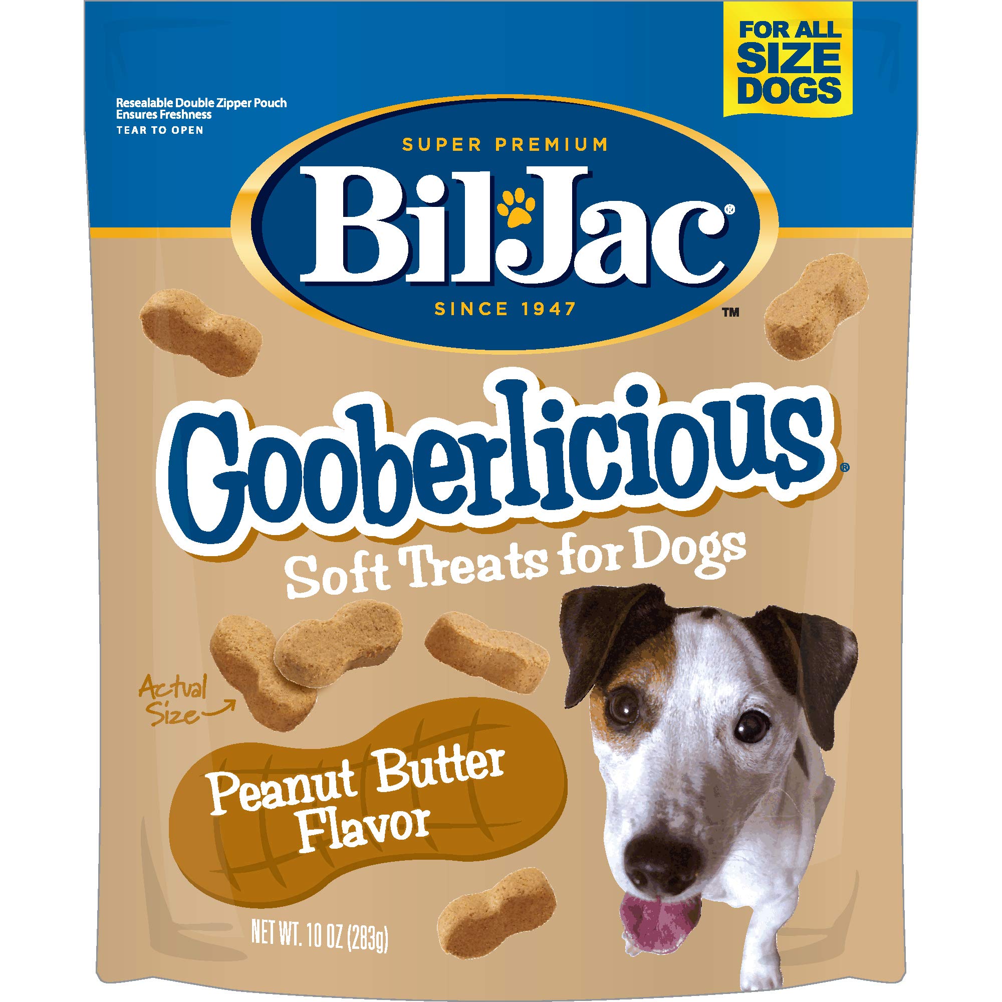 Bil-Jac Gooberlicious Peanut Butter Soft Dog Treats for Puppy Training - 10oz Resealable Double Zipper Pouch (4-Pack) - Perfect for Reward-Based Training & Snacking at Home or Outdoors