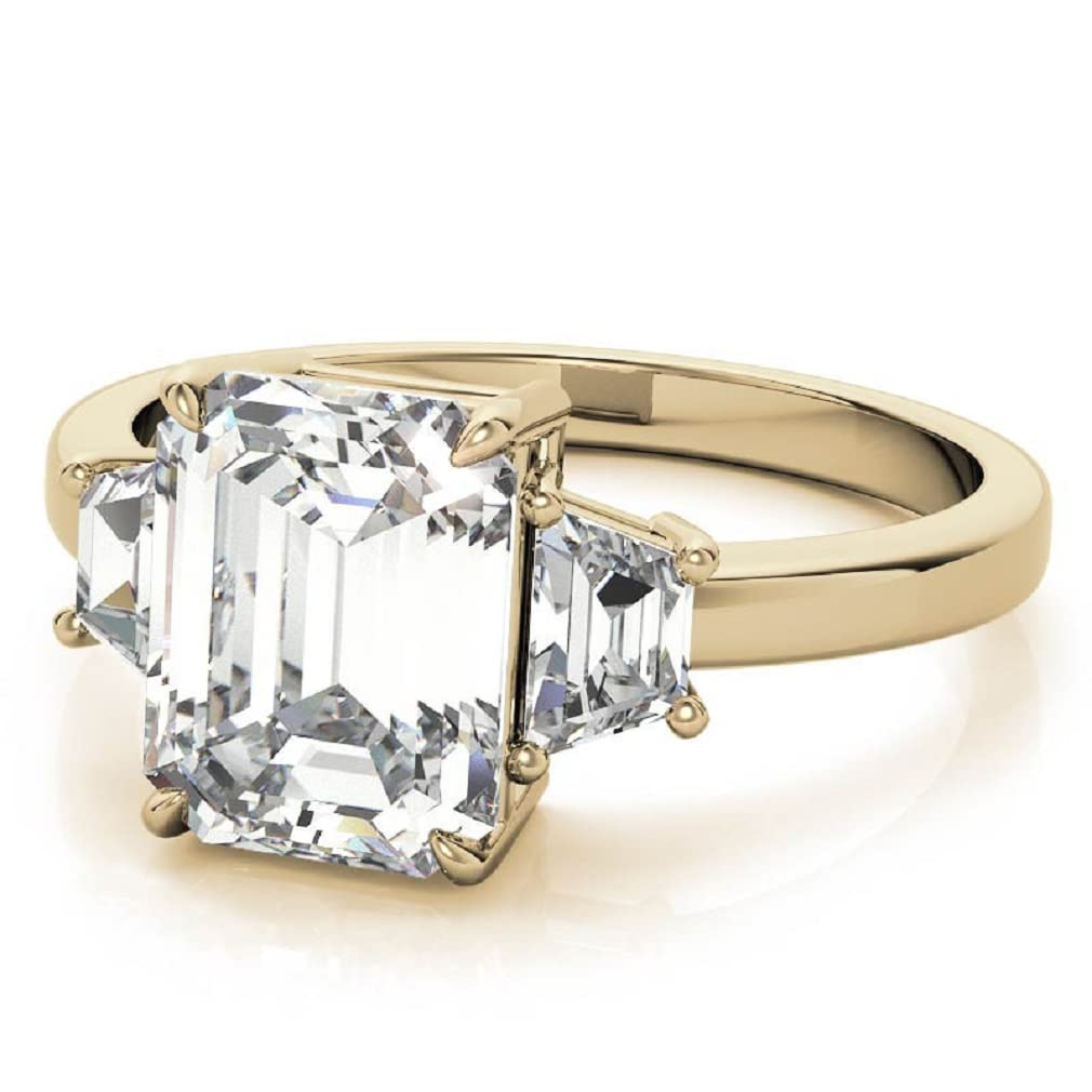 10K Solid Yellow Gold Handmade Engagement Ring with 2.0 CT Emerald Cut Moissanite - Solitaire Wedding Band for Women, Bridal Jewelry Set - Perfect for Proposals, Anniversaries & Special Occasions
