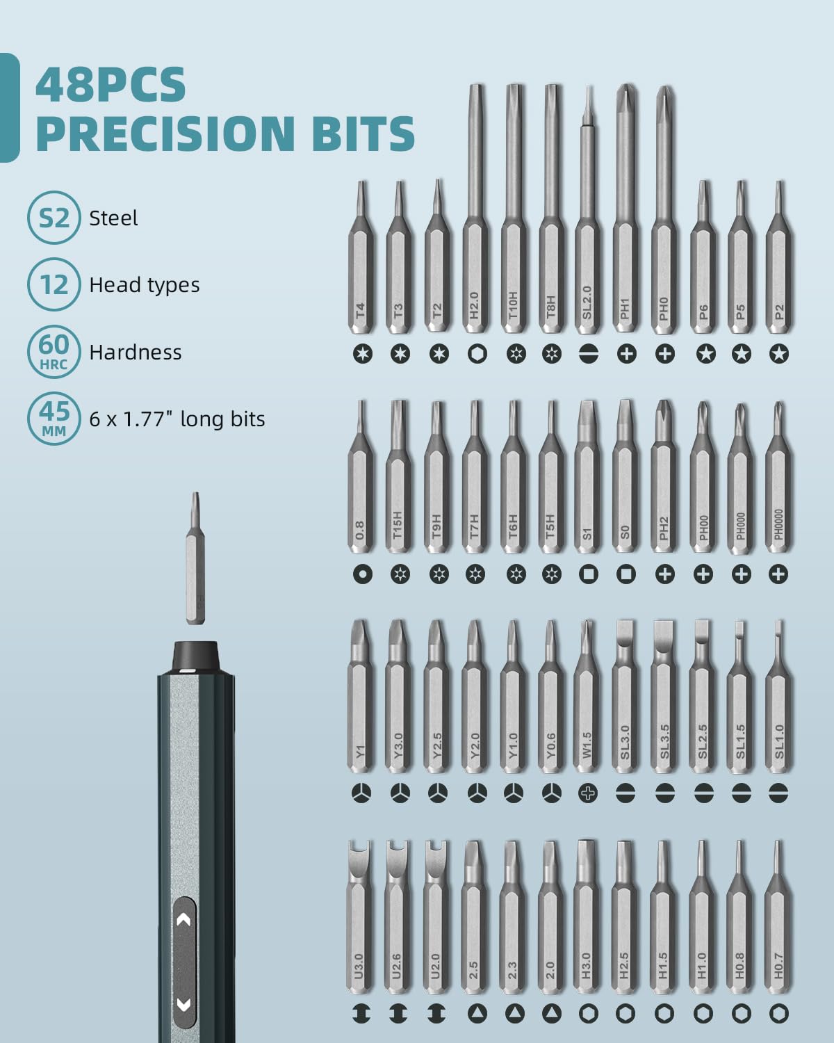 **Mini Electric Screwdriver with LCD Display - 5 Adjustable Torque Settings, 48pcs S2 Magnetic Bits & LED Light - Cordless Precision Screwdriver for Electronics, Phone, Camera, Laptop, Watch Repair - Perfect for DIY, Home, and Professional Use**