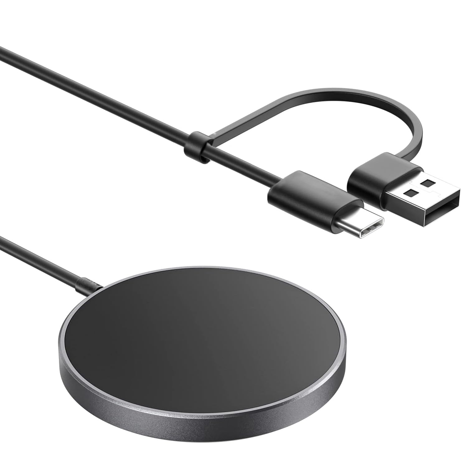 Magnetic Wireless USB-C Fast Charger with Dual Ports - 20W PD Quick Charge for iPhone 15/14/13/12/11 Series & Android - Portable Charging Cable for Home, Office & Travel (Black)