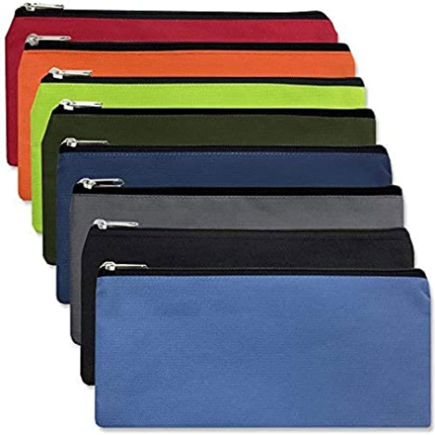 12 Pack Bulk Zippered Pencil Cases for Kids & Adults - 8 Assorted Colors - Perfect for School, Office & Travel Organization (Pencil Pouches, Stationery Storage)