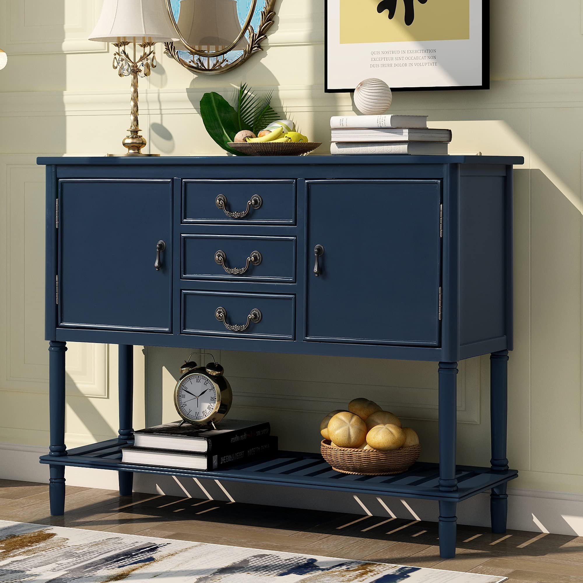 45 Inch Vintage Style Console Table - Modern Narrow Sofa Table with 3 Drawers, 2 Cabinets & Shelf for Entryway, Hallway, Living Room & Dining Room - Perfect for Small Spaces, Home Decor & Apartment Furnishing
