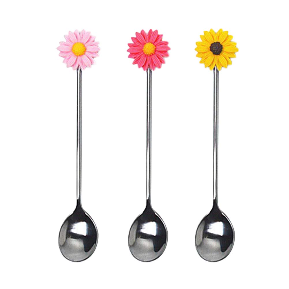 3-Piece Espresso Stirring Spoon Set - Stainless Steel Coffee Mixer Wand, Honey & Condiment Spoons, Daisy Design Stir Stick for Espresso, Tea, Hot Chocolate - Perfect for Home, Cafe & Office Use