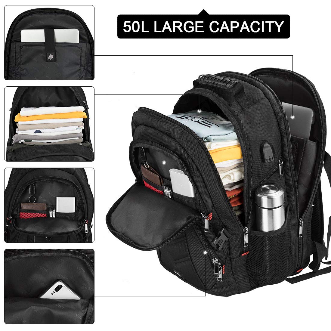 NEWHEY 17.3 Inch Waterproof Laptop Backpack for Men - USB Charging Port, Business Travel & School Backpack, Large Anti-Theft Work Bag for 17-17.3 Inch Notebooks - Perfect for Commuting, Office & College Use
