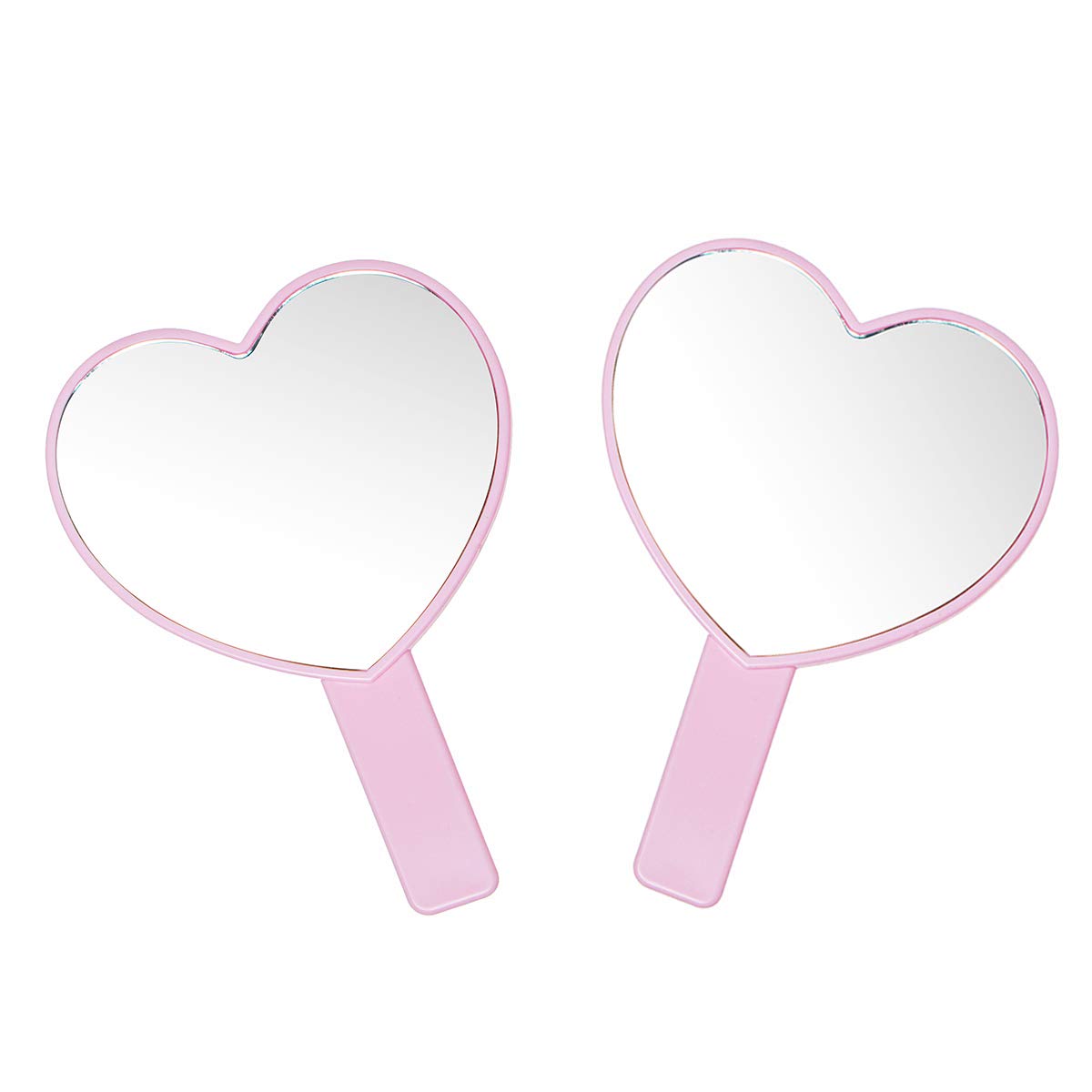 2PCS Heart-Shaped Makeup Hand Mirror - Portable Travel Cosmetic Mirror with Handle for Women & Girls, Perfect for Home, Travel, and Gift Giving (Pink)