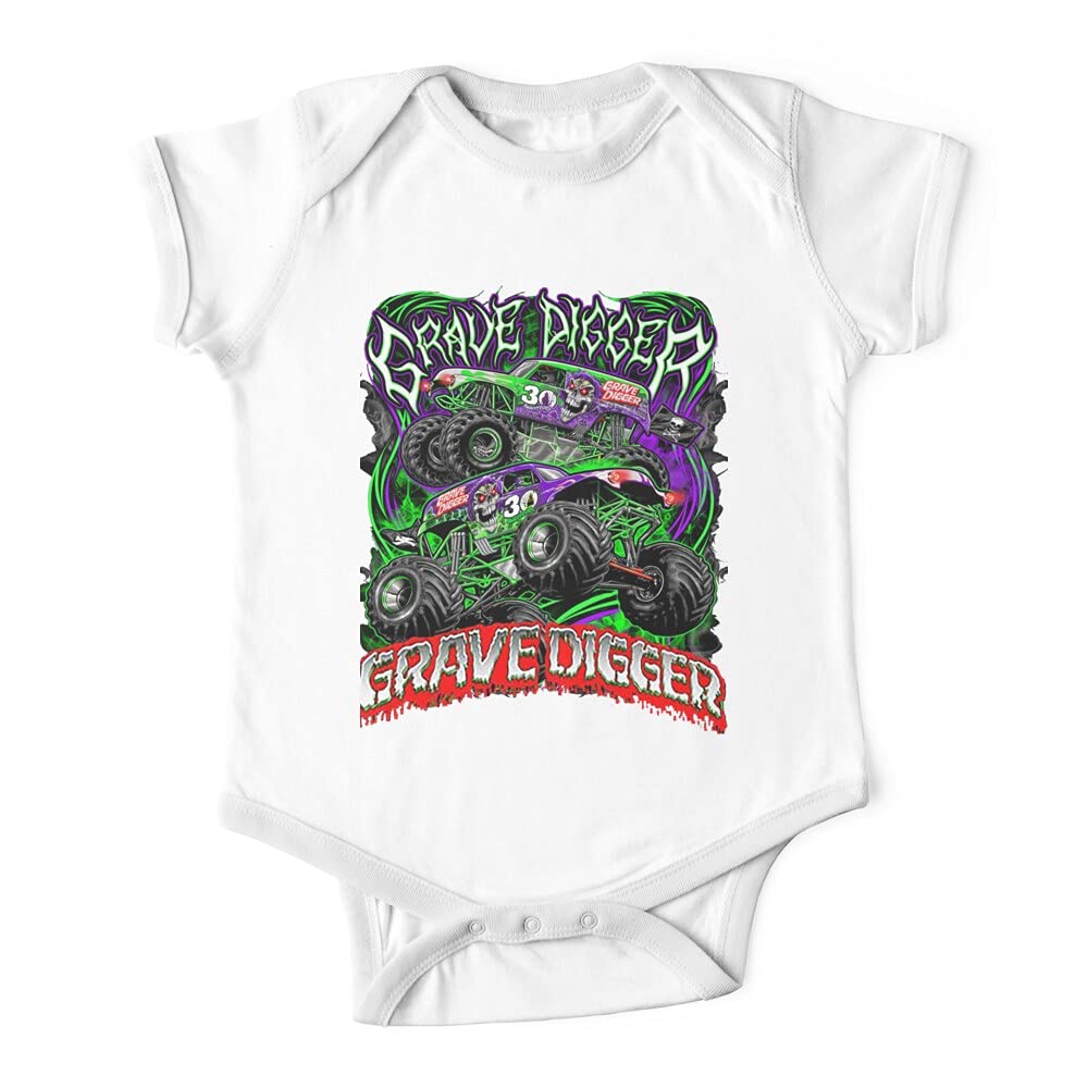 Monster Jam Grave Digger Monster Truck Baby Onesie - 24 Months Infant Bodysuit Outfit (Multicolor) | Perfect for Playtime, Birthday Gifts & Monster Truck Fans