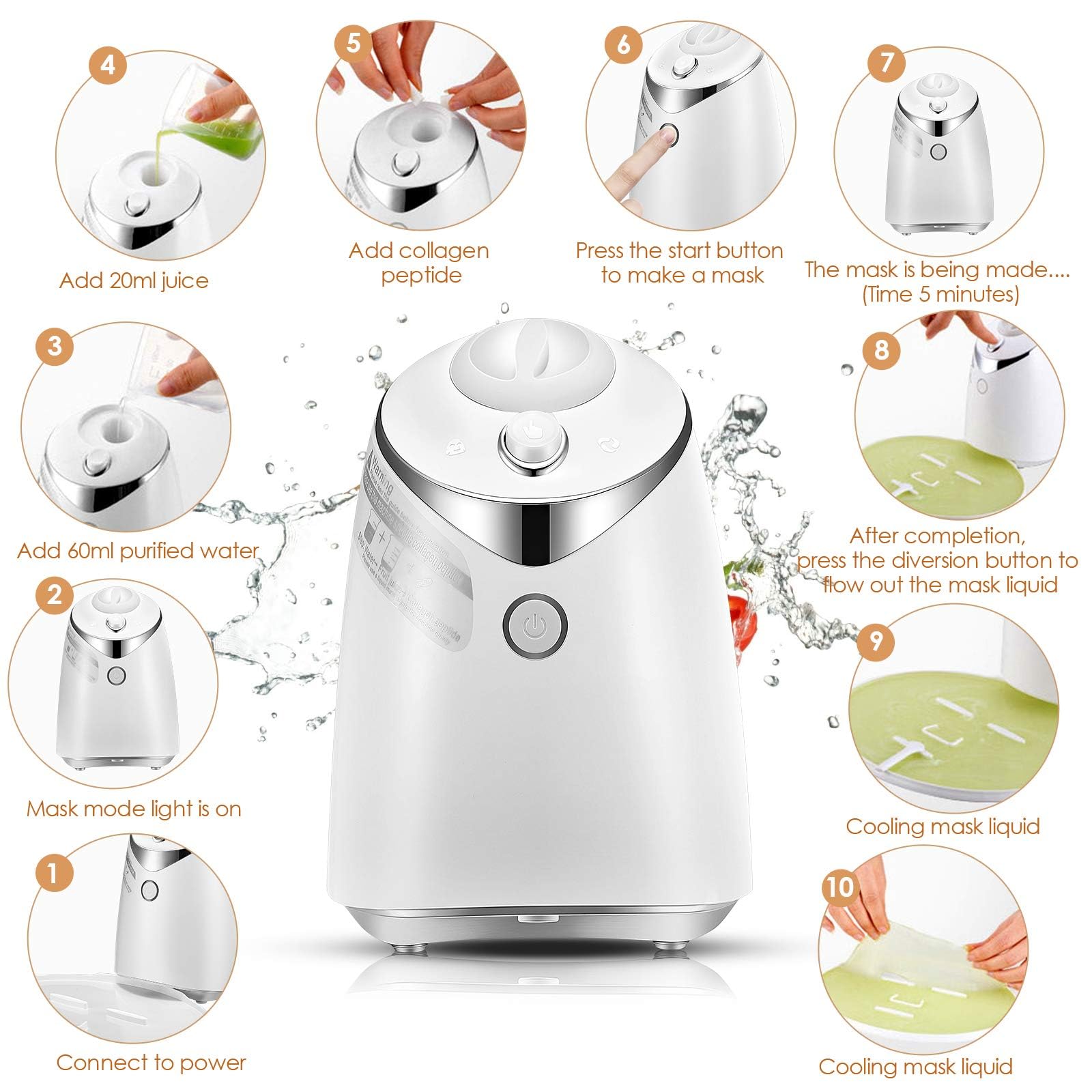 Smart Automatic Face Mask Maker Machine with 30 Collagen Pads - DIY Natural Fruit & Vegetable Facial Mask Maker with Voice Control & Auto Clean - 5 Minute Spa Skin Care Device for Home & Professional Use - Perfect for Relaxation, Beauty Salons & Personal Skincare Routines