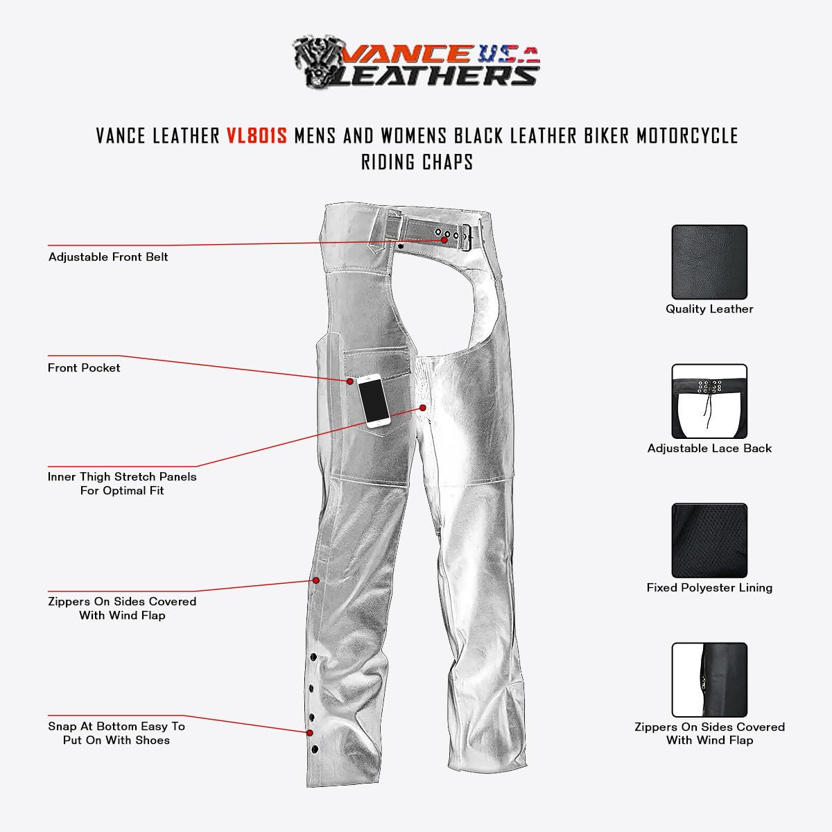 Premium Black Leather Motorcycle Chaps for Men - Riding Protection & Style
