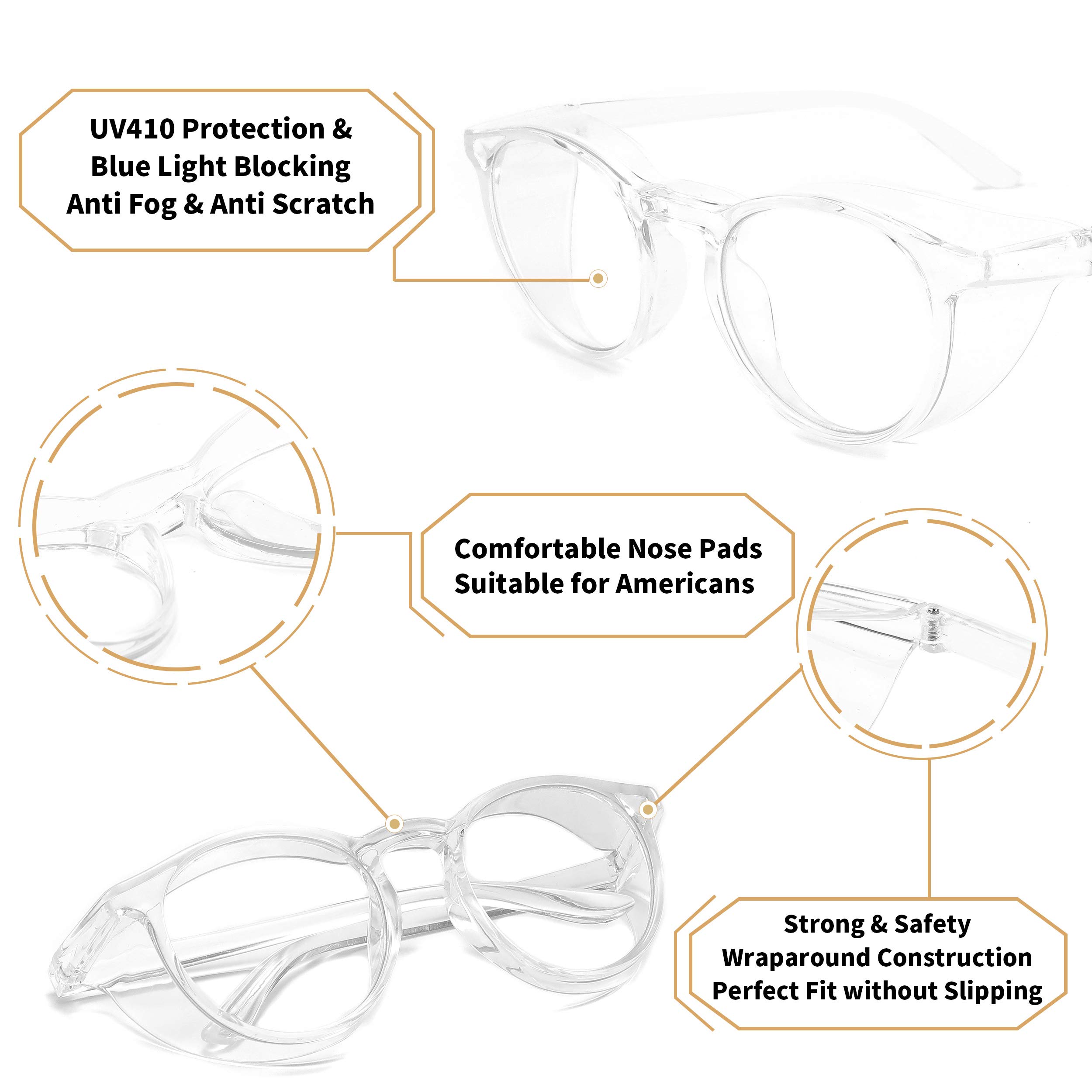 Alsenor Safety Glasses Anti-Fog - Protective Eyewear with Blue Light Blocking, Dust & UV Protection for Men & Women (Round, Clear) - Ideal for Construction, Lab Work & Computer Use