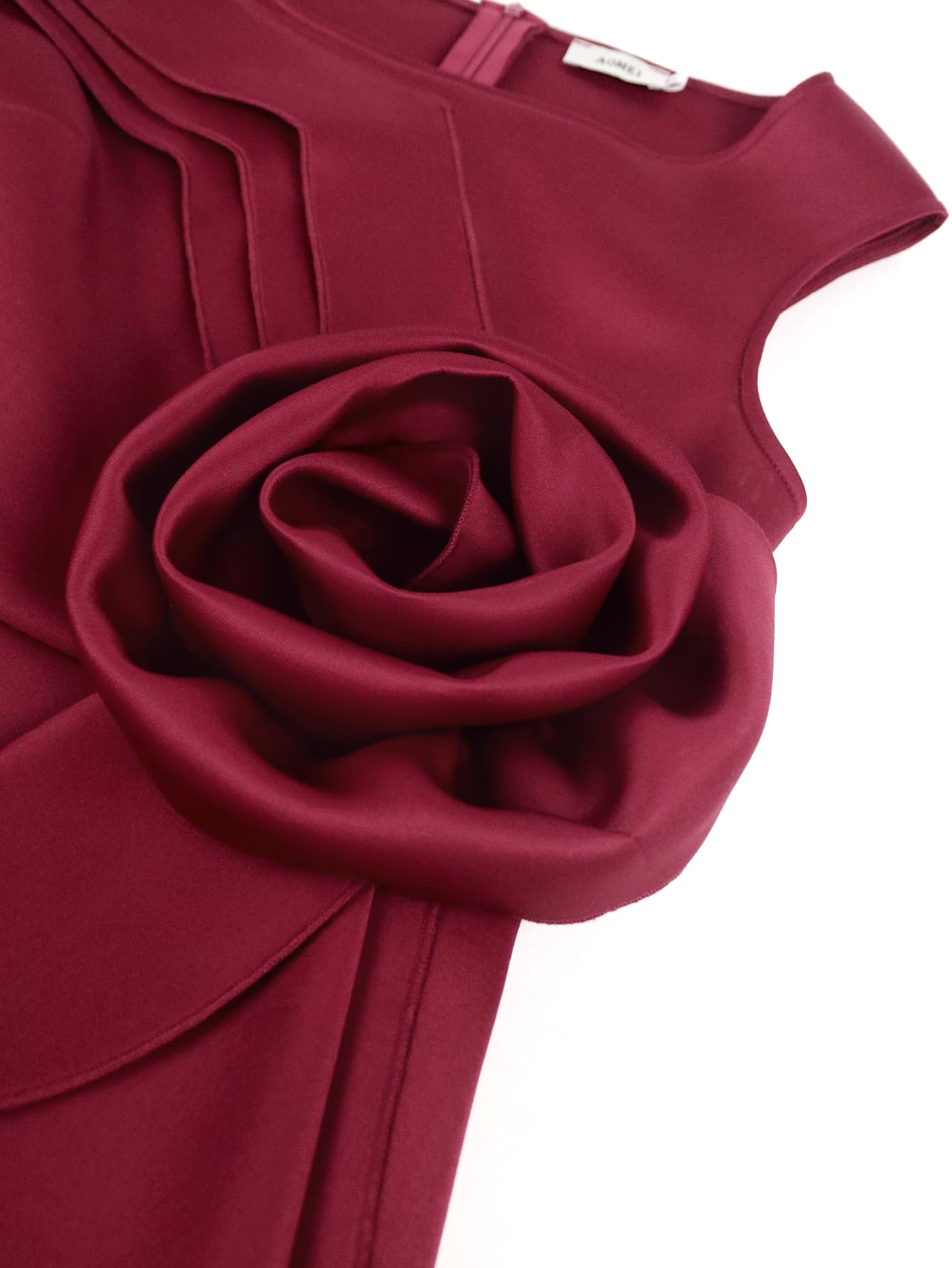 Elegant AOMEI Women's Floral Layered Sleeveless Midi Dress with Ruffle Back & Side Slit - Perfect for Wedding Guest, Cocktail Party & Summer Occasions