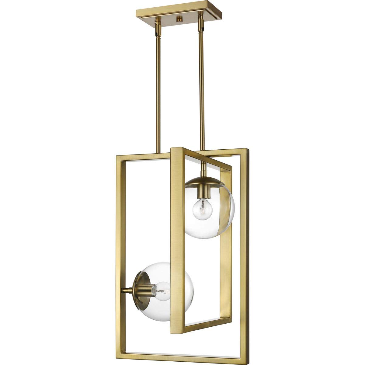 Atwell Collection 2-Light Clear Glass Luxe Pendant Light Fixture in Brushed Bronze - Modern Dining Room & Kitchen Island Lighting
