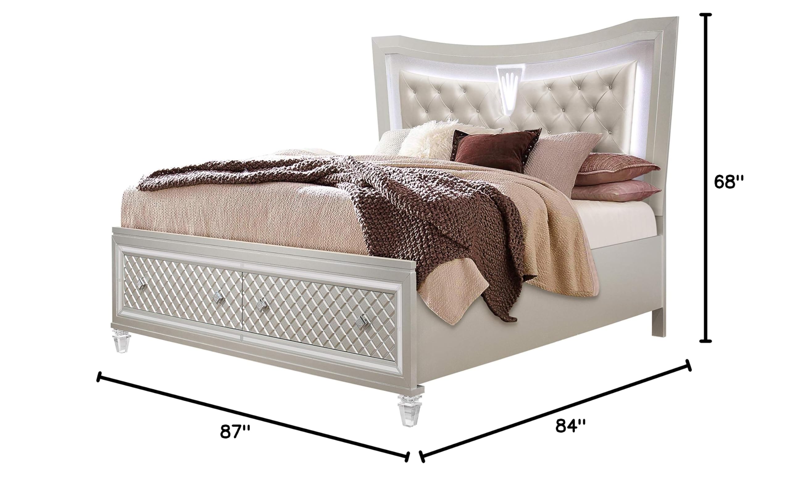 Global Furniture USA Paris Champagne King Size Bed Frame - Luxury Bedroom Furniture for Master Suite & Guest Room Decor