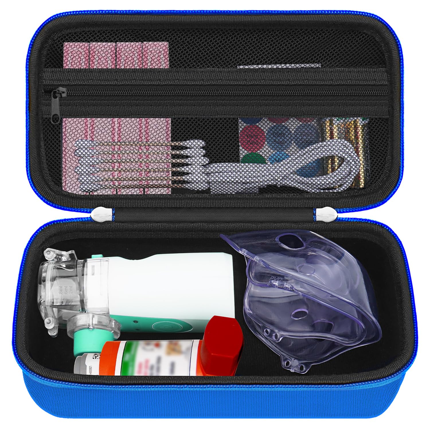 HESTECH Travel Carrying Case for Asthma Inhaler - Portable Organizer for Inhaler Spacer, Mask & Accessories with Mesh Pocket (Blue) - Perfect for Travel, Gym & Daily Use