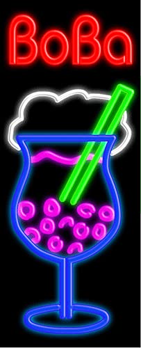Boba Tea Glass Neon Sign #10373 - Handmade in USA | Retro Cafe Decor, Bubble Tea Shop Lighting, Home Bar Signage
