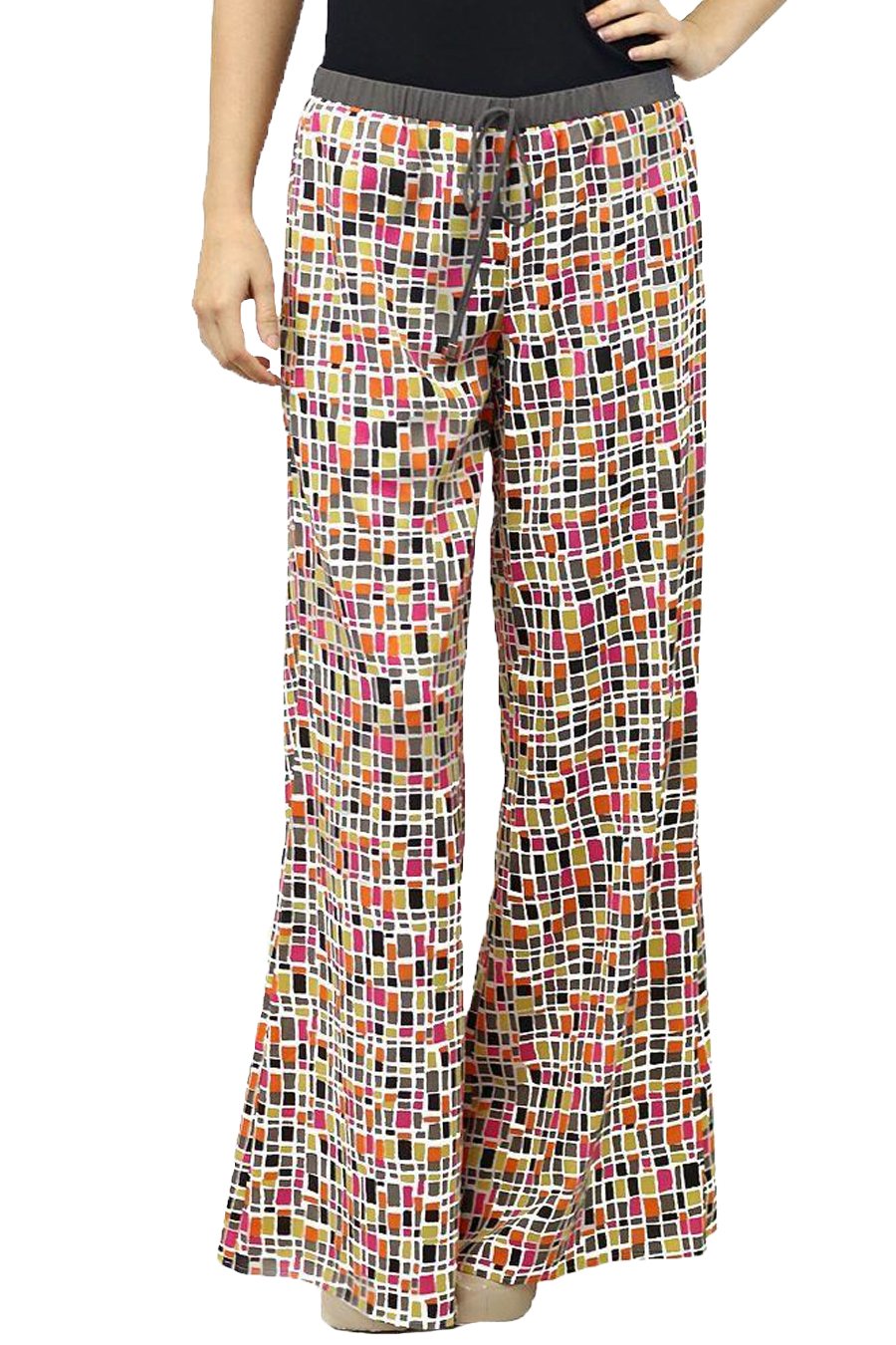 Cousin Earl 25107 Women's Multi Geometric Print Palazzo Pants - Comfortable Wide Leg Lounge Pants for Yoga, Travel & Casual Wear